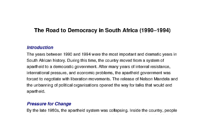 Road to Democracy in South Africa: Grade 12 Essay Notes - Studocu