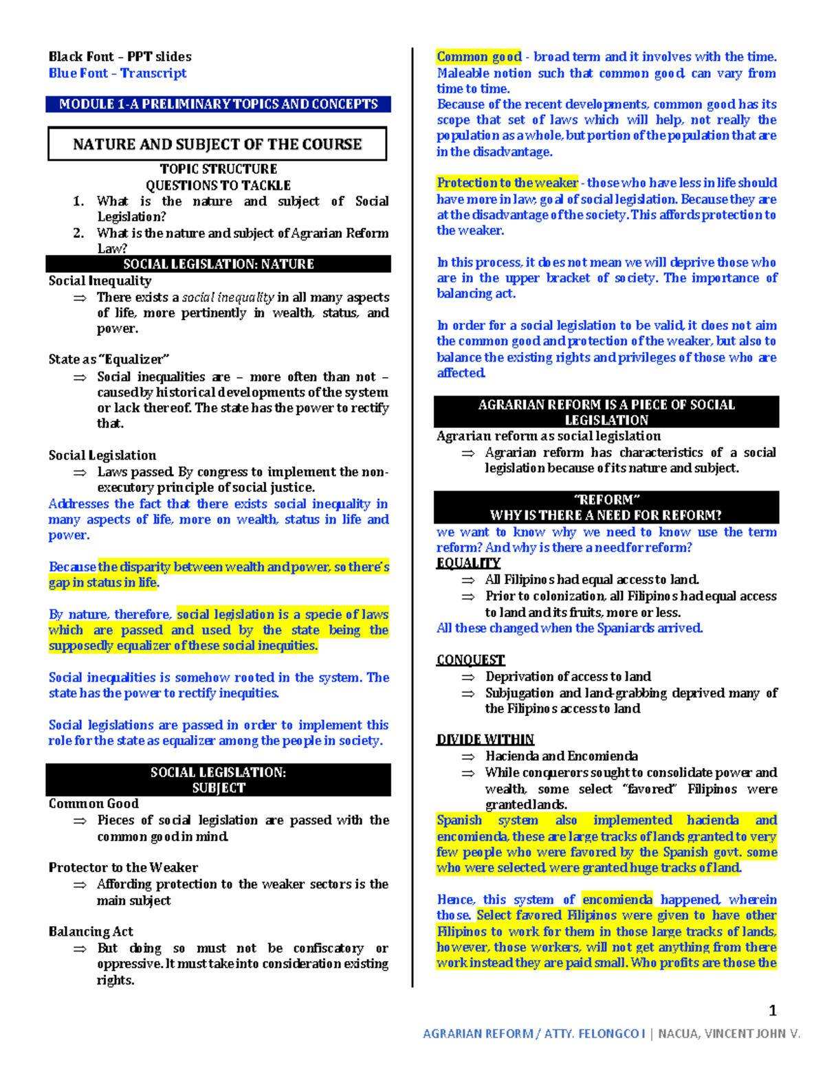Agrarian Reform Law: Key Concepts and Social Justice Principles - Studocu