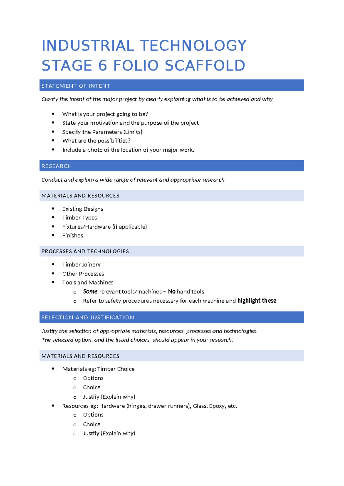 Folio Scaffold Stage 6: Major Project Intent & Development Guide - Studocu
