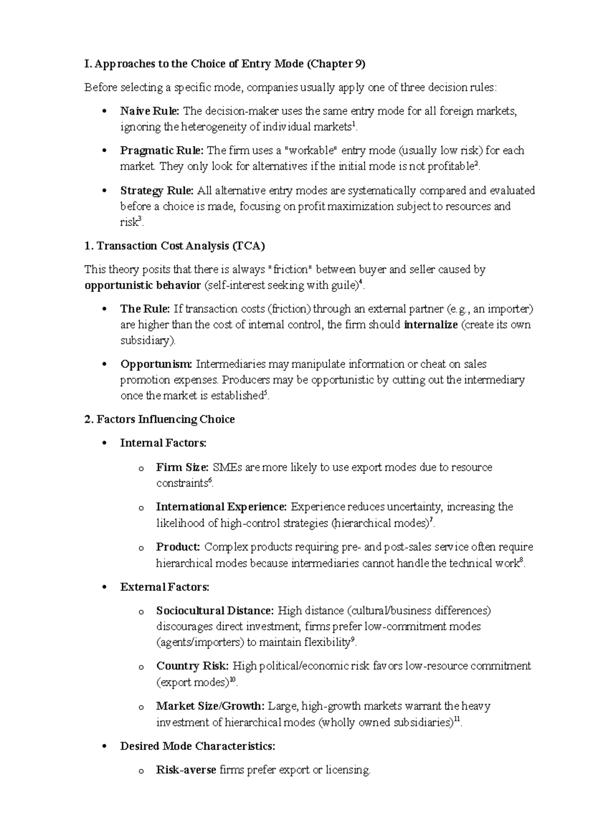 Market Entry Modes: Strategies and Considerations (Chapters 9-13) - Studocu