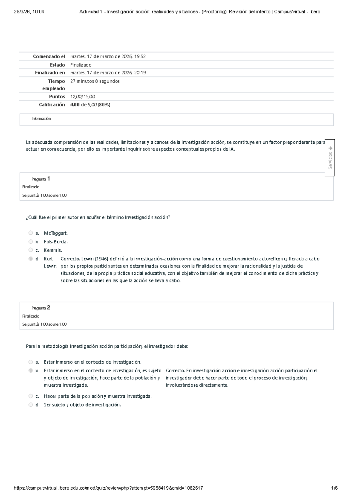 Actividad 1: Investigación Acción - Realidades y Alcances (Proctoring) - Document Preview
