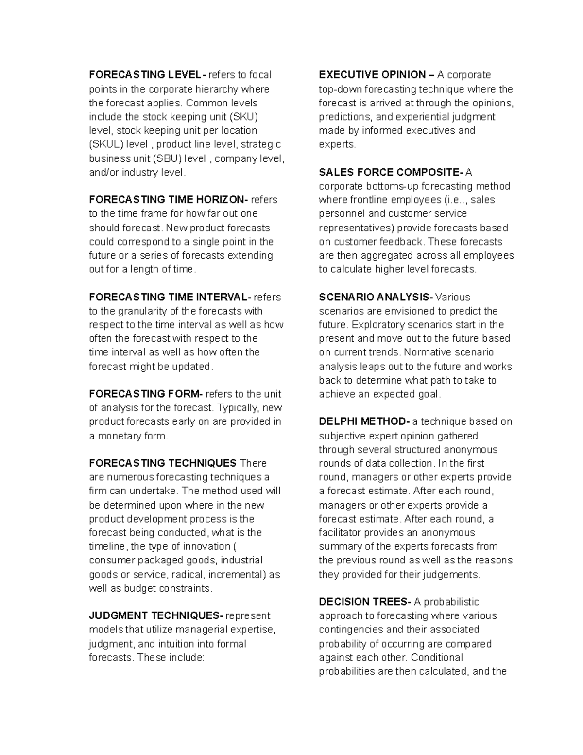 Forecasting Techniques and Levels in Corporate Hierarchies - Studocu
