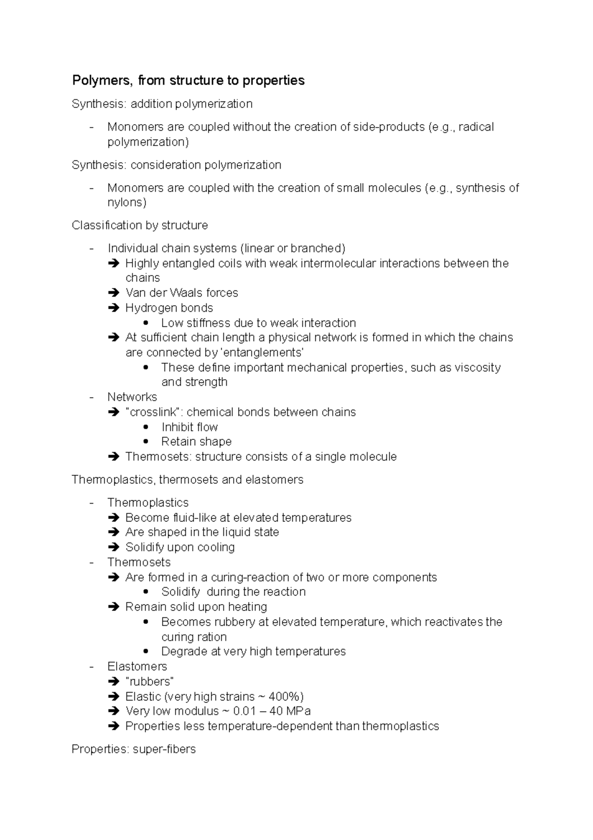 Lecture Notes: Polymers and Their Properties - Structure to Behavior ...