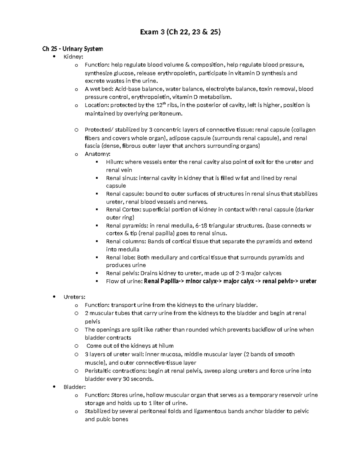 Study Guide Exam 3 (urinary) - Exam 3 (Ch 22, 23 & 25) Ch 25 - Urinary ...