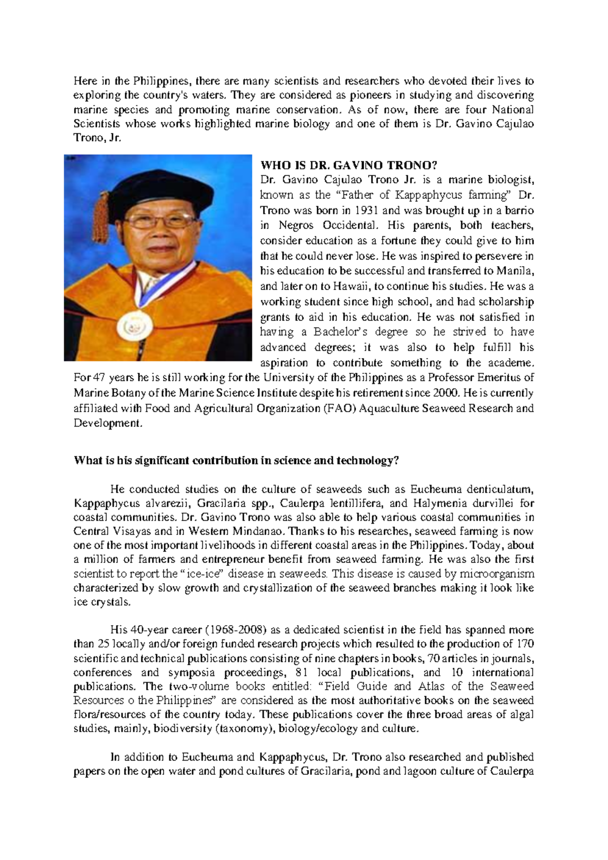 Gavino Trono: Pioneering Filipino Marine Biologist and National ...