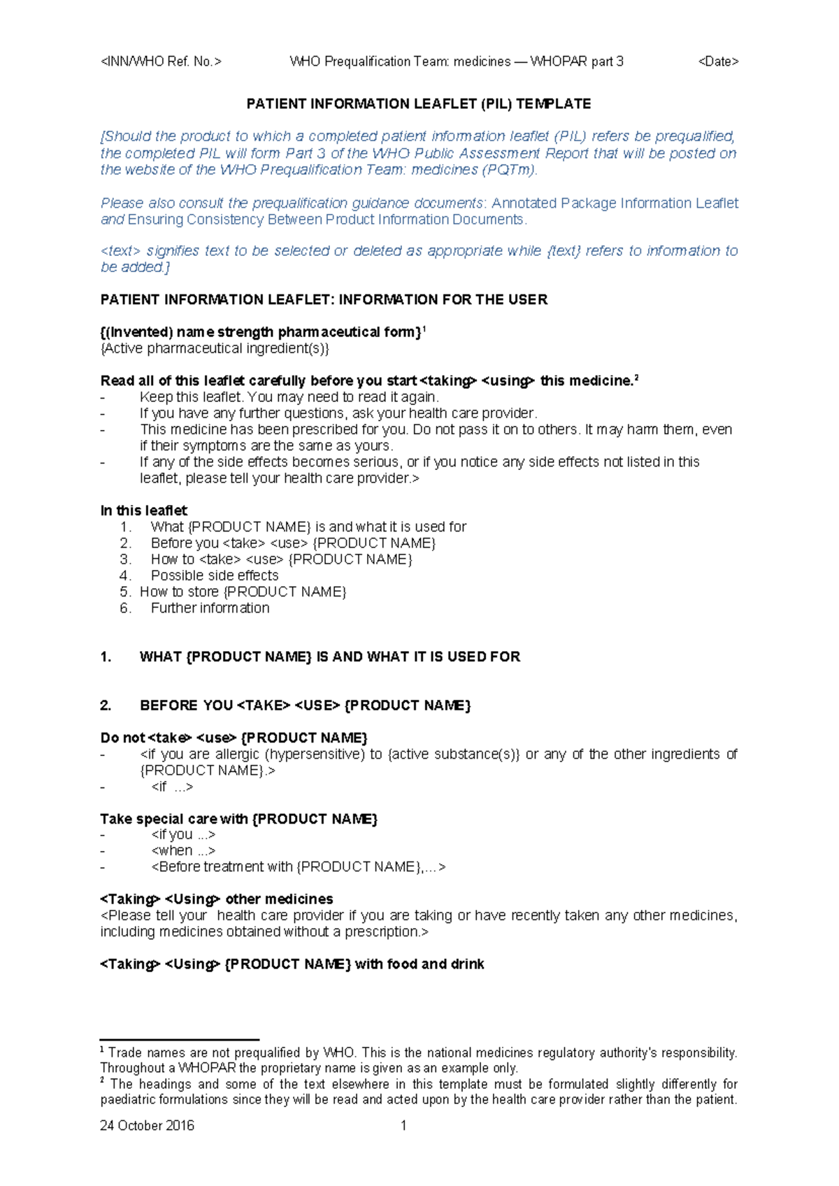 WHO Prequalification Team: PIL Template for Medicines (Part 3) - Studocu