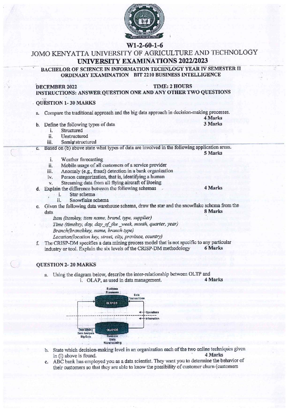 BIT 2210 Business Intelligence Exam Questions and Topics - Dec 2022 ...