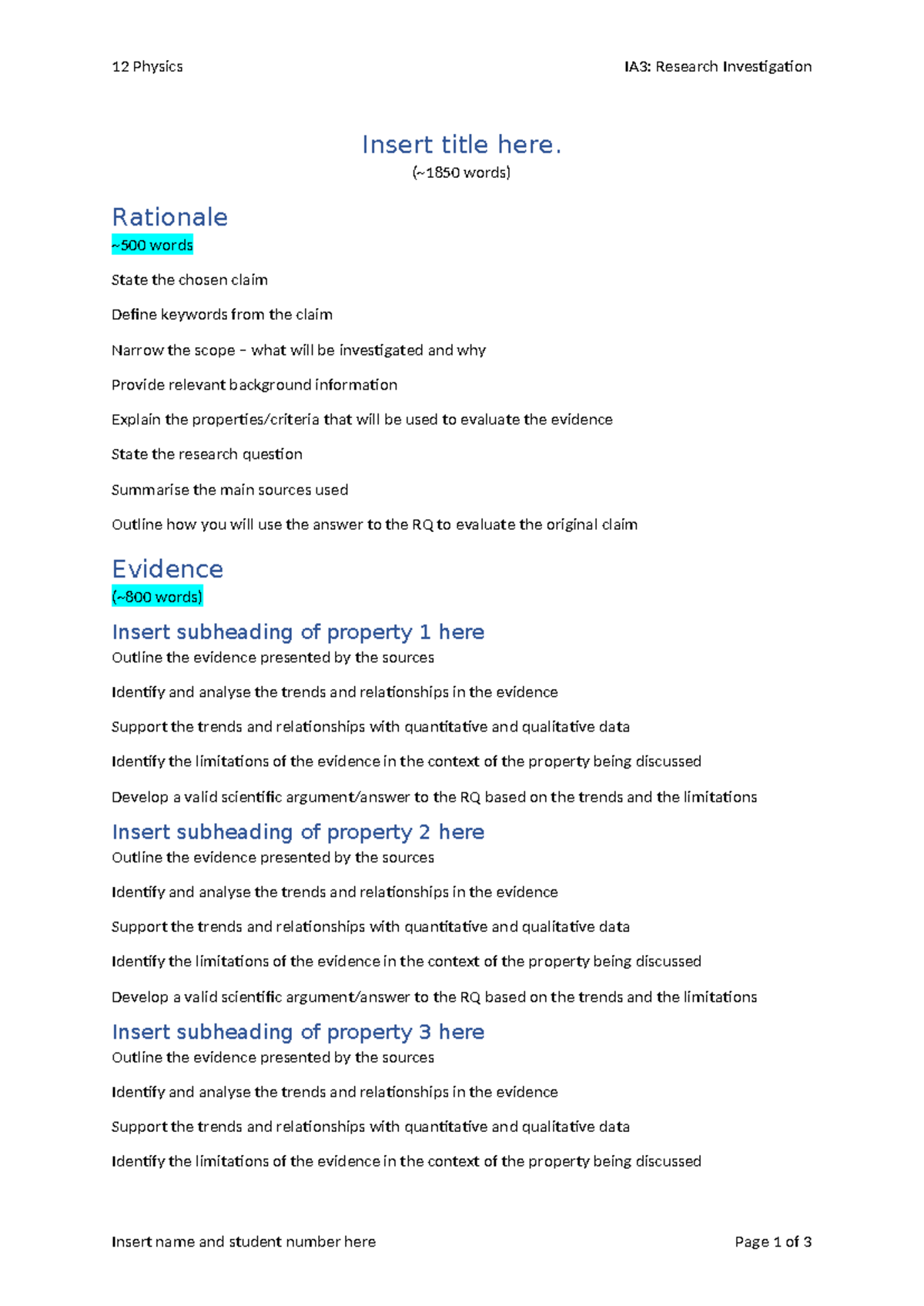12 Physics IA3: Research Investigation Report Template - Studocu
