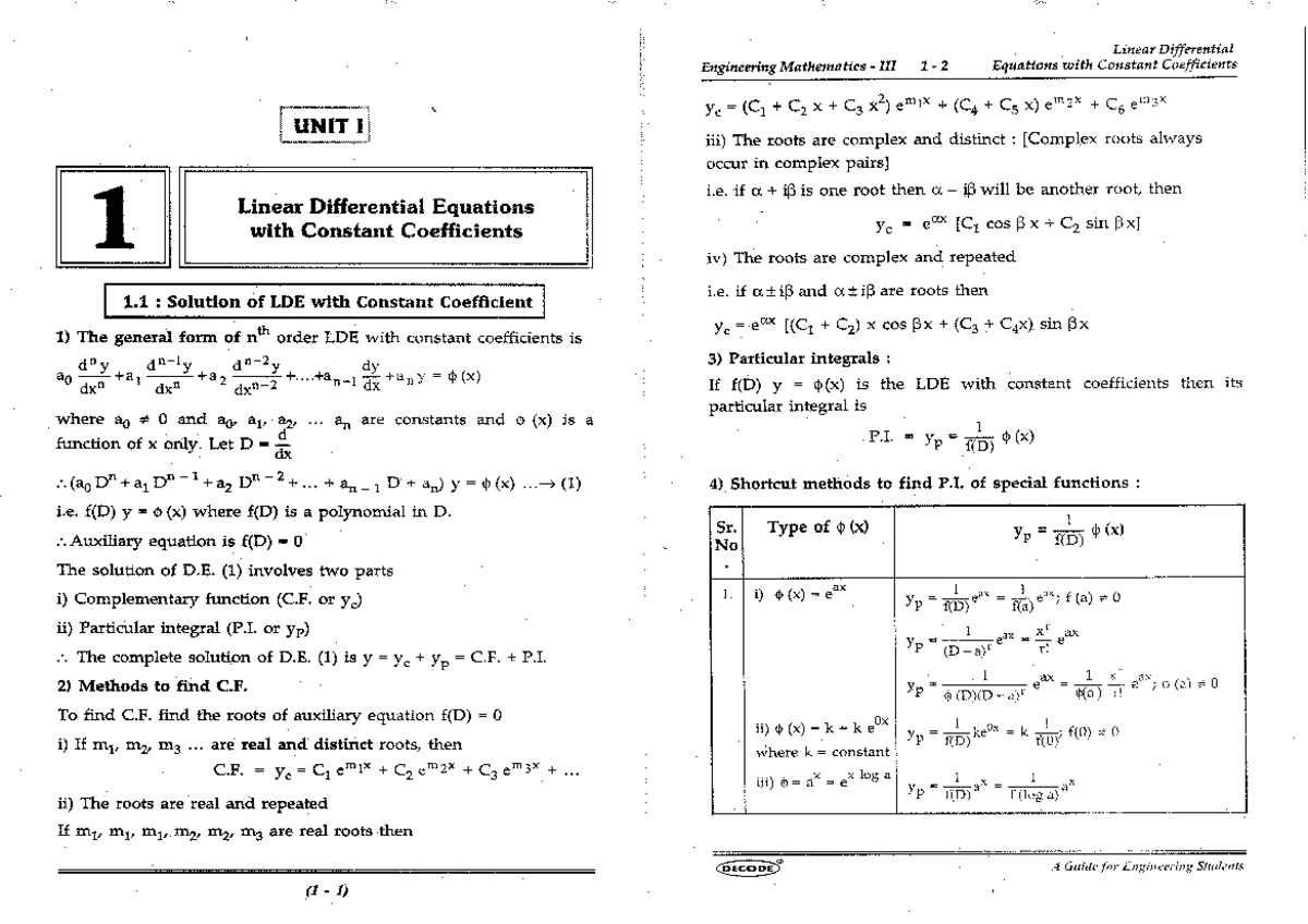 Linear Differential Equations with Constant Coefficients - M3 Insem ...