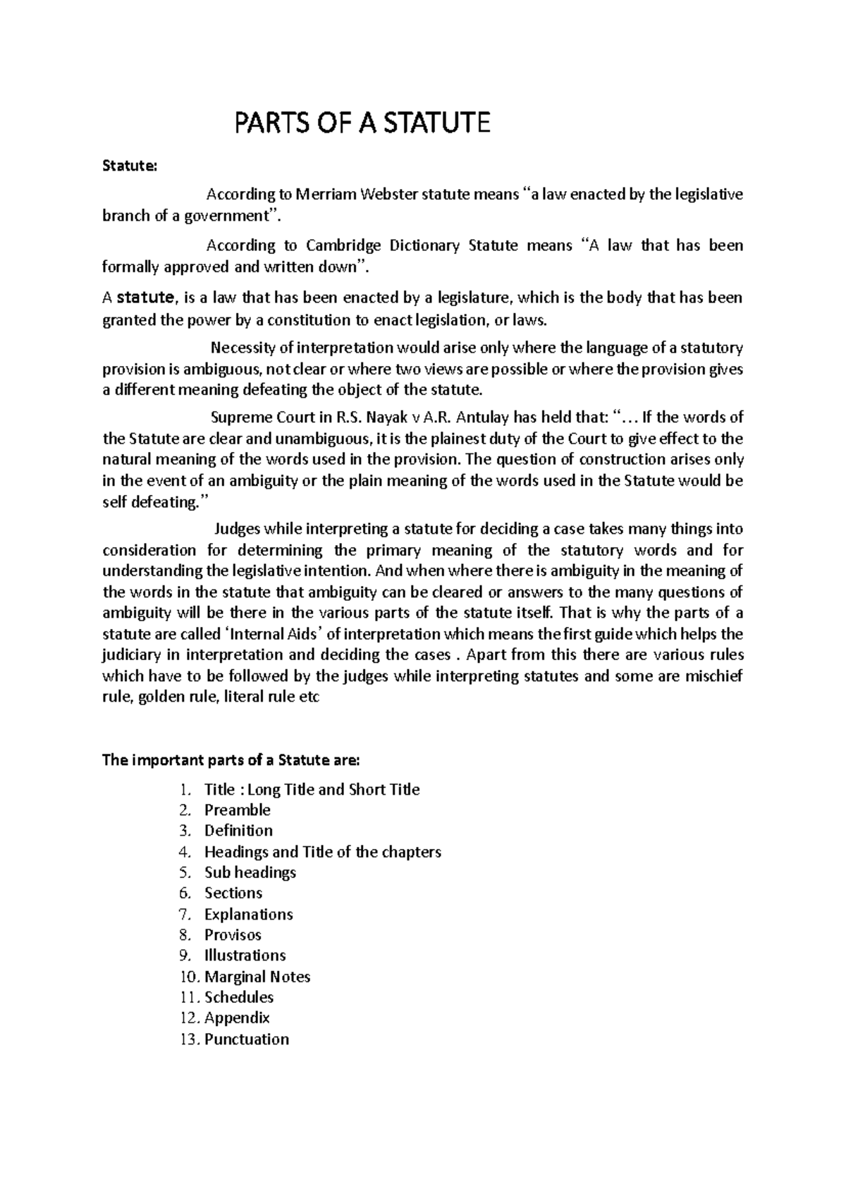 Unit 04: Essential Parts and Interpretation of a Statute Studocu