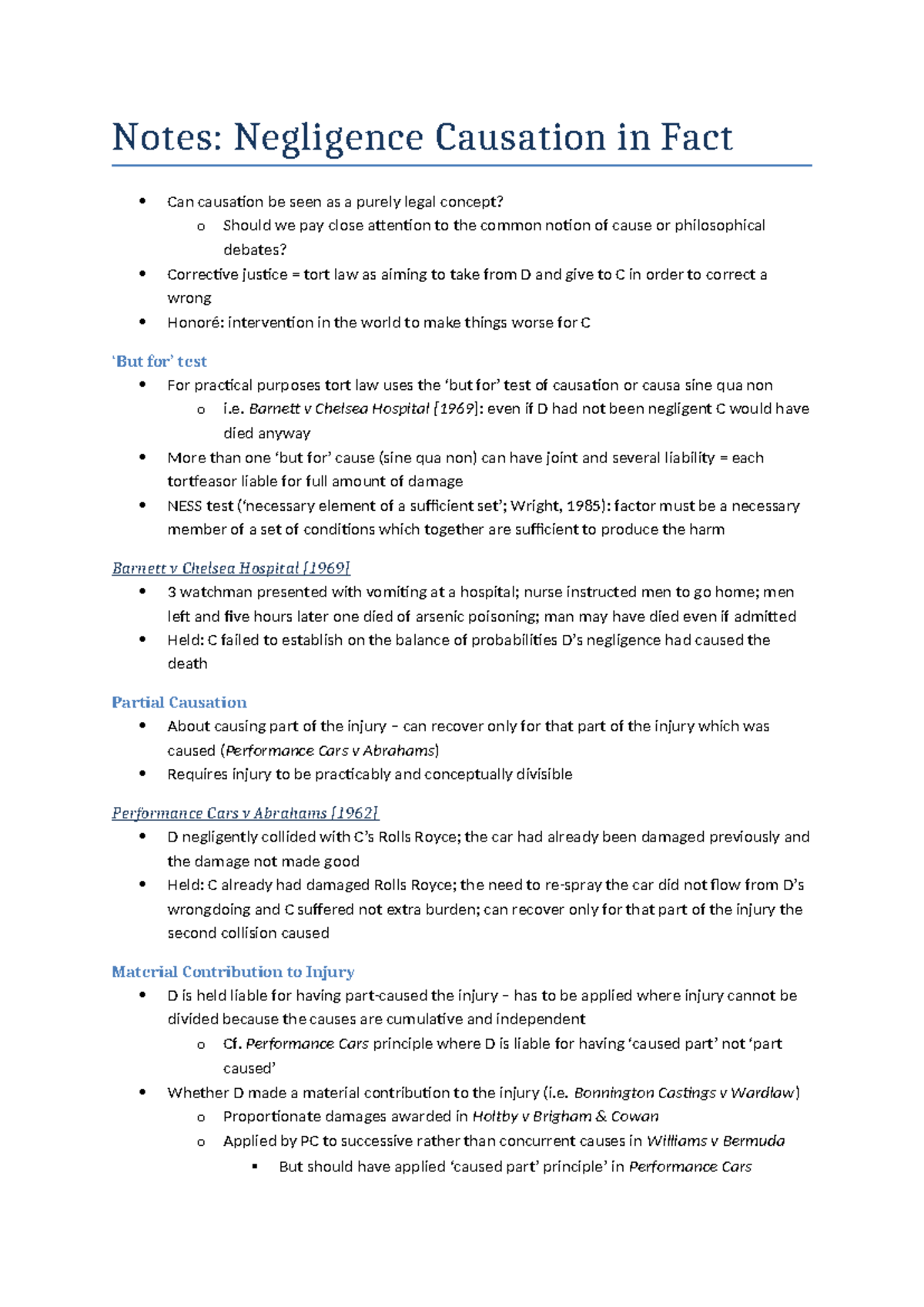 Negligence and Causation in Fact: Key Concepts and Case Analysis - Studocu