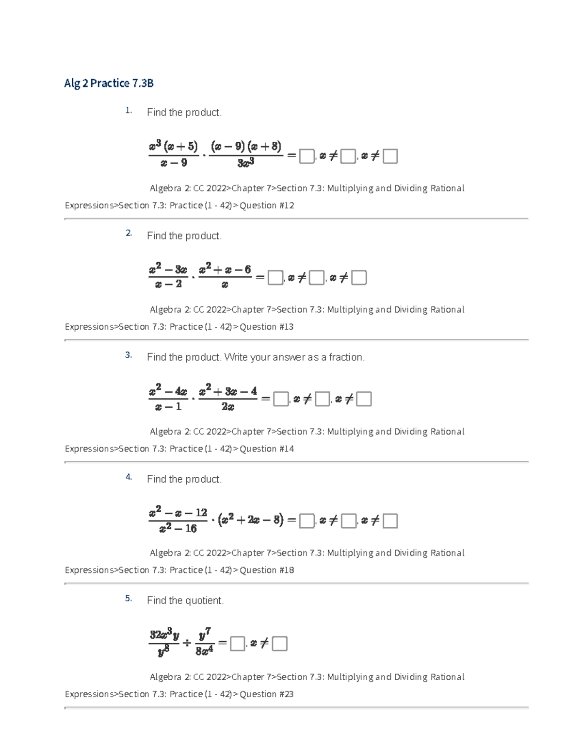 Alg+2+Practice+7 - Has details and answer keys. - Alg 2 Practice 7 1 ...