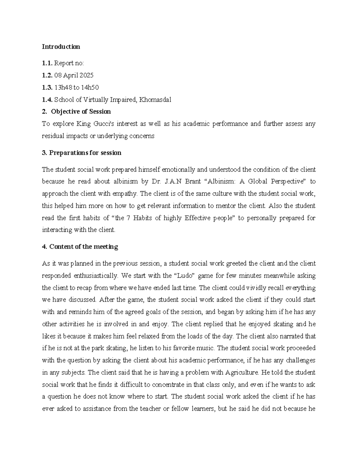 Subsequent process report on client engagement and academic challenges ...