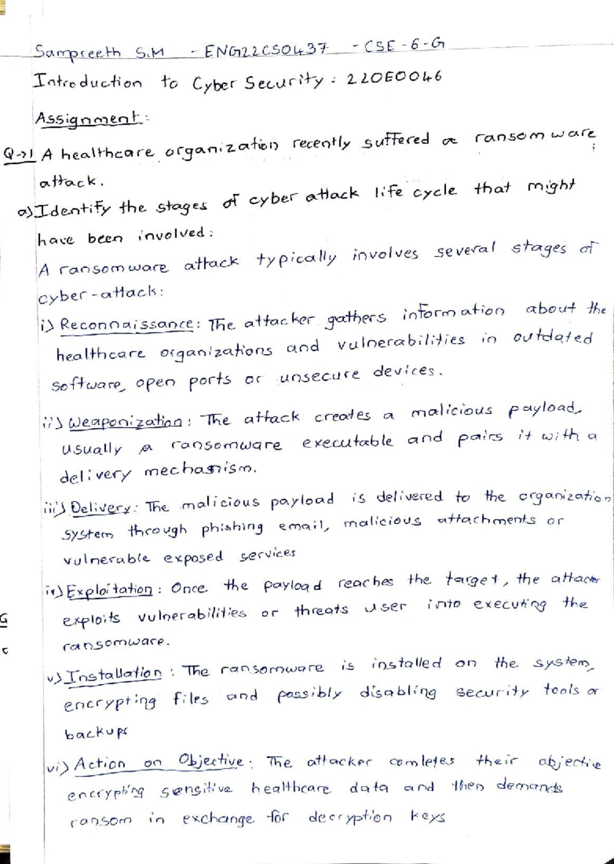 ICS ENG22CSO37 Assignment 1: Analyzing Ransomware Attack Lifecycle ...