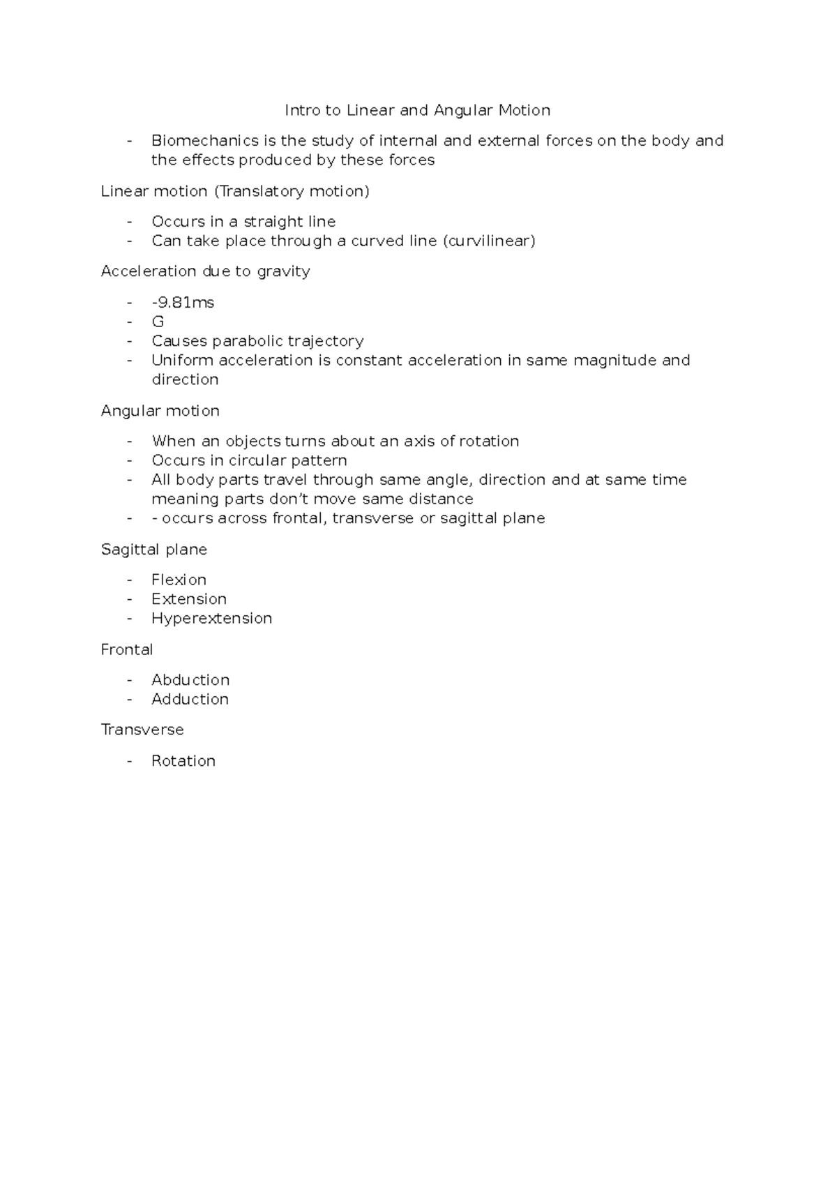 Week 1 - Intro to Linear and Angular Motion - Intro to Linear and ...