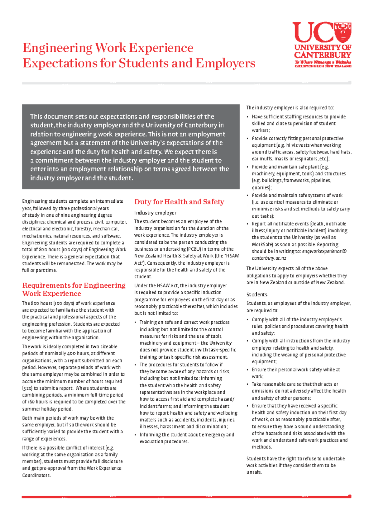 2025 ENG Work Experience Expectations for Students & Employers - Studocu