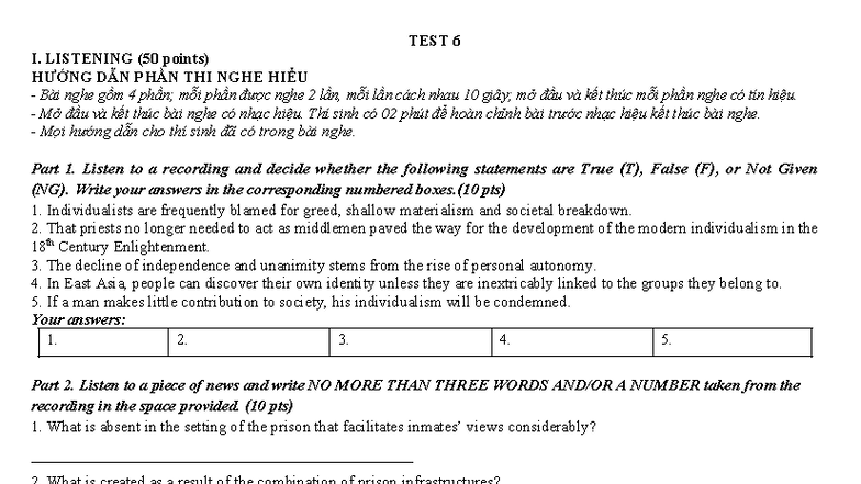TEST 6 - LISTENING COMPREHENSION GUIDELINES AND EXERCISES - Studocu