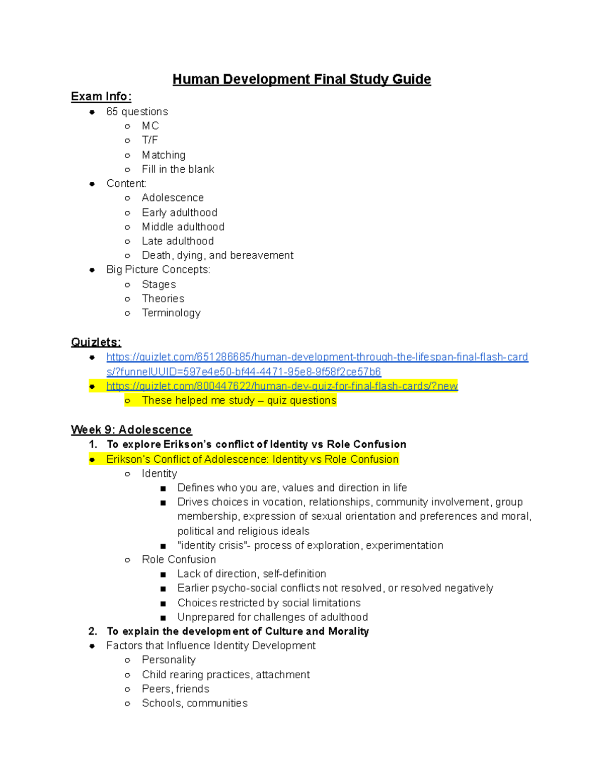 Human Dev (HS 200) Final Exam Study Guide & Key Concepts - Studocu