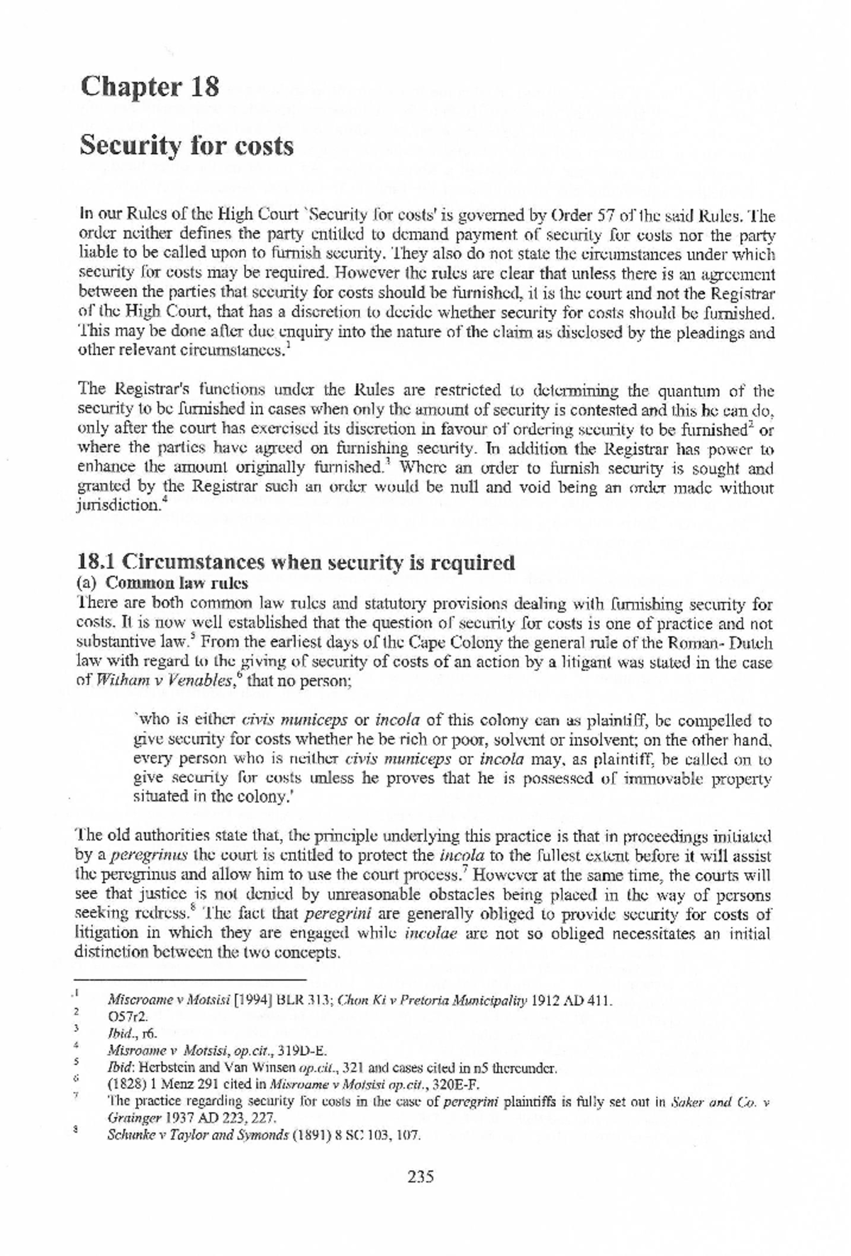 Chapter 18: Security for Costs in High Court Rules - Studocu