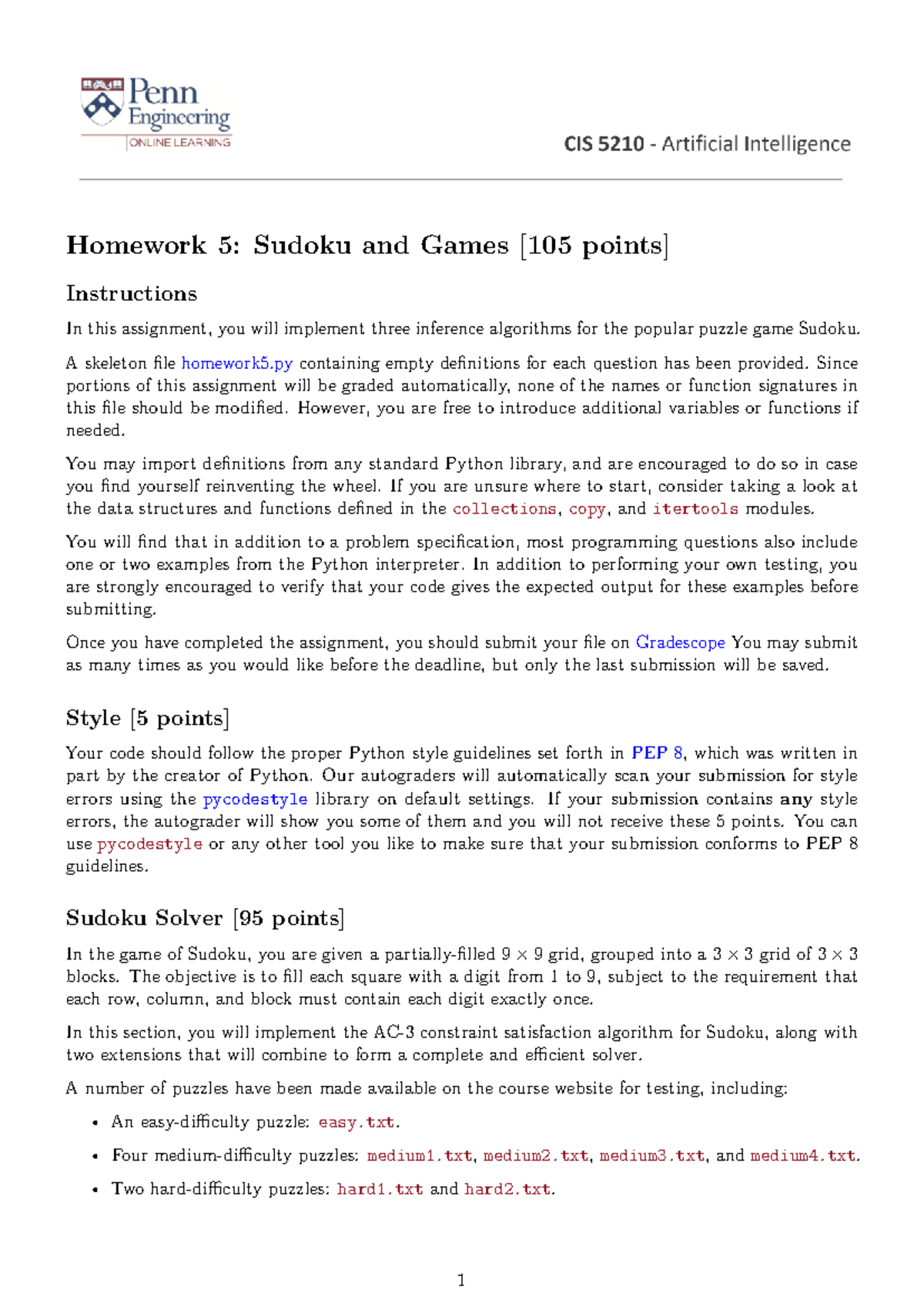Homework 5: Sudoku Solver Implementation Instructions - Studocu