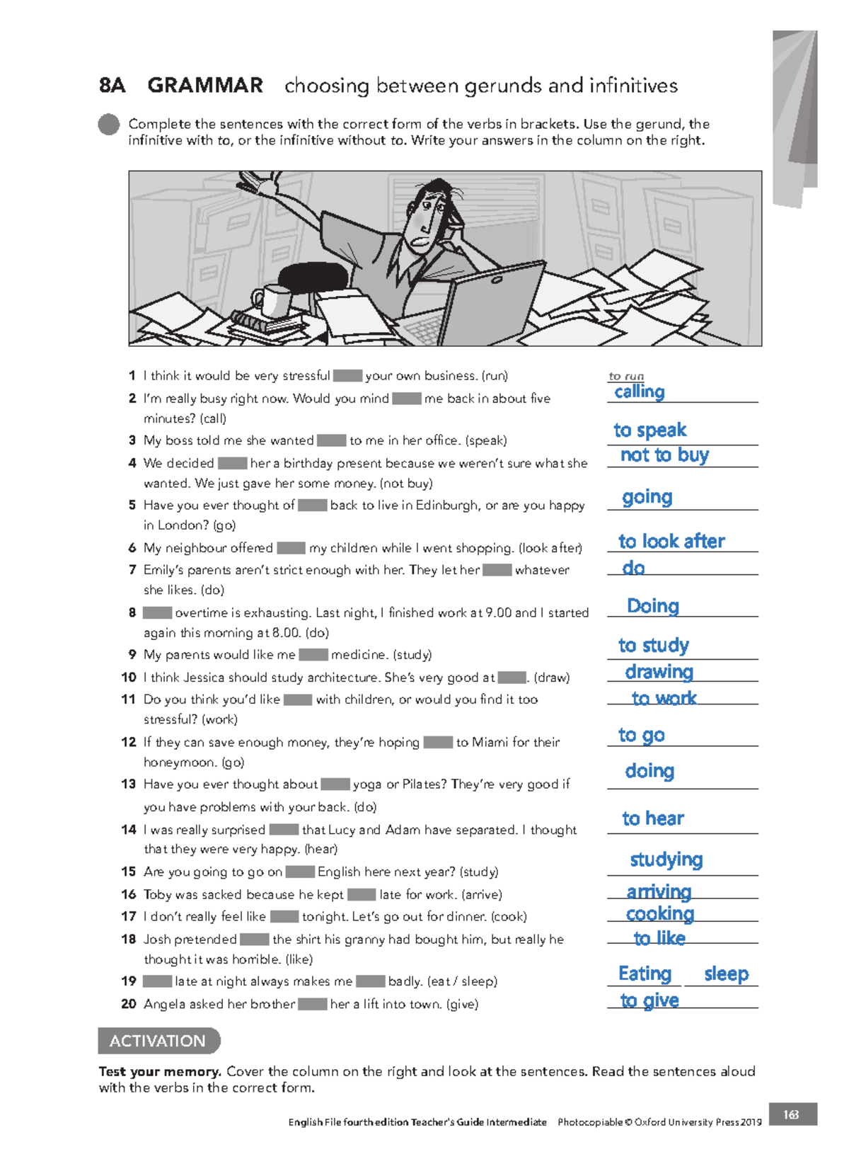 8AG - Gerunds vs Infinitives: Complete the Sentences Exercise - Studocu