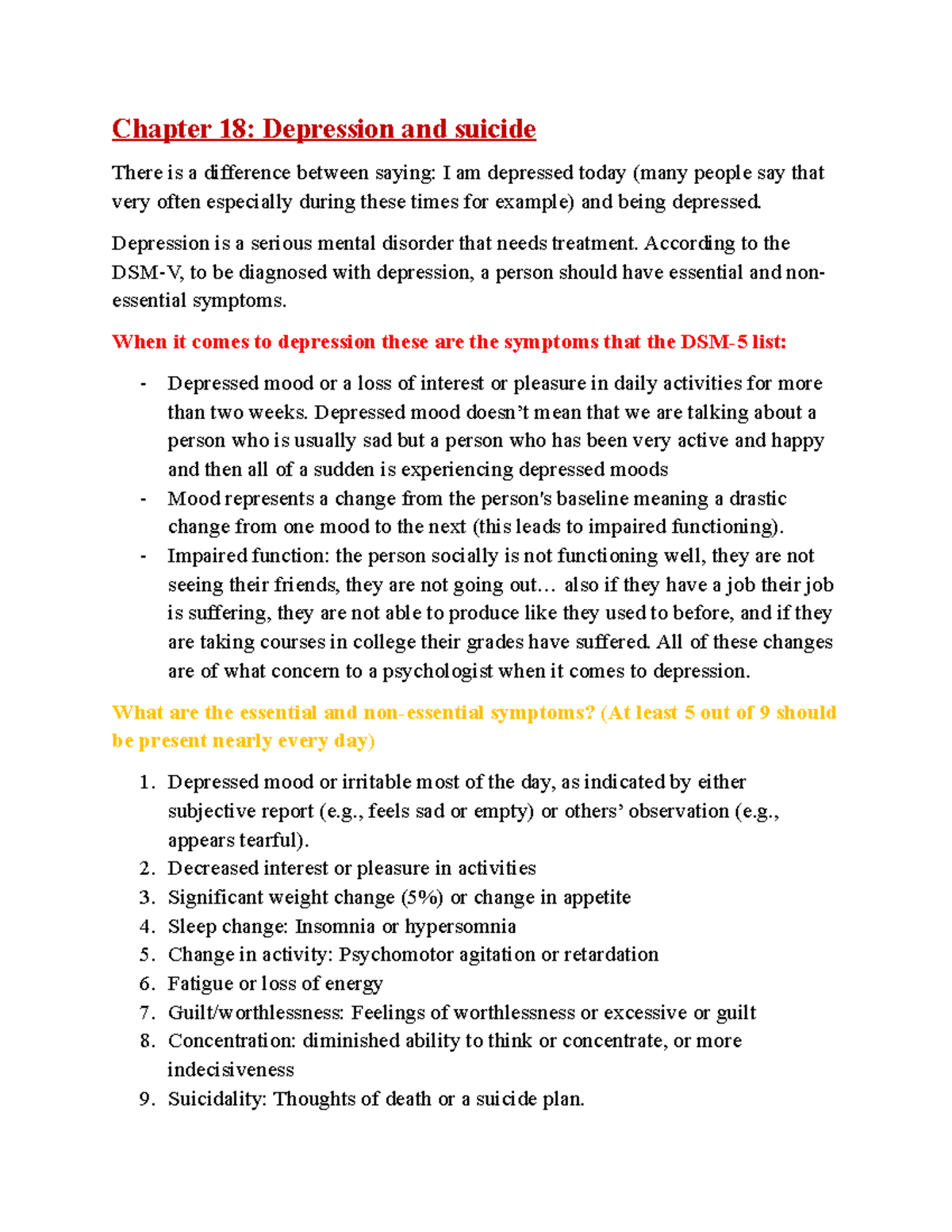 Chapter 18 psychology of youth notes - Chapter 18: Depression and ...