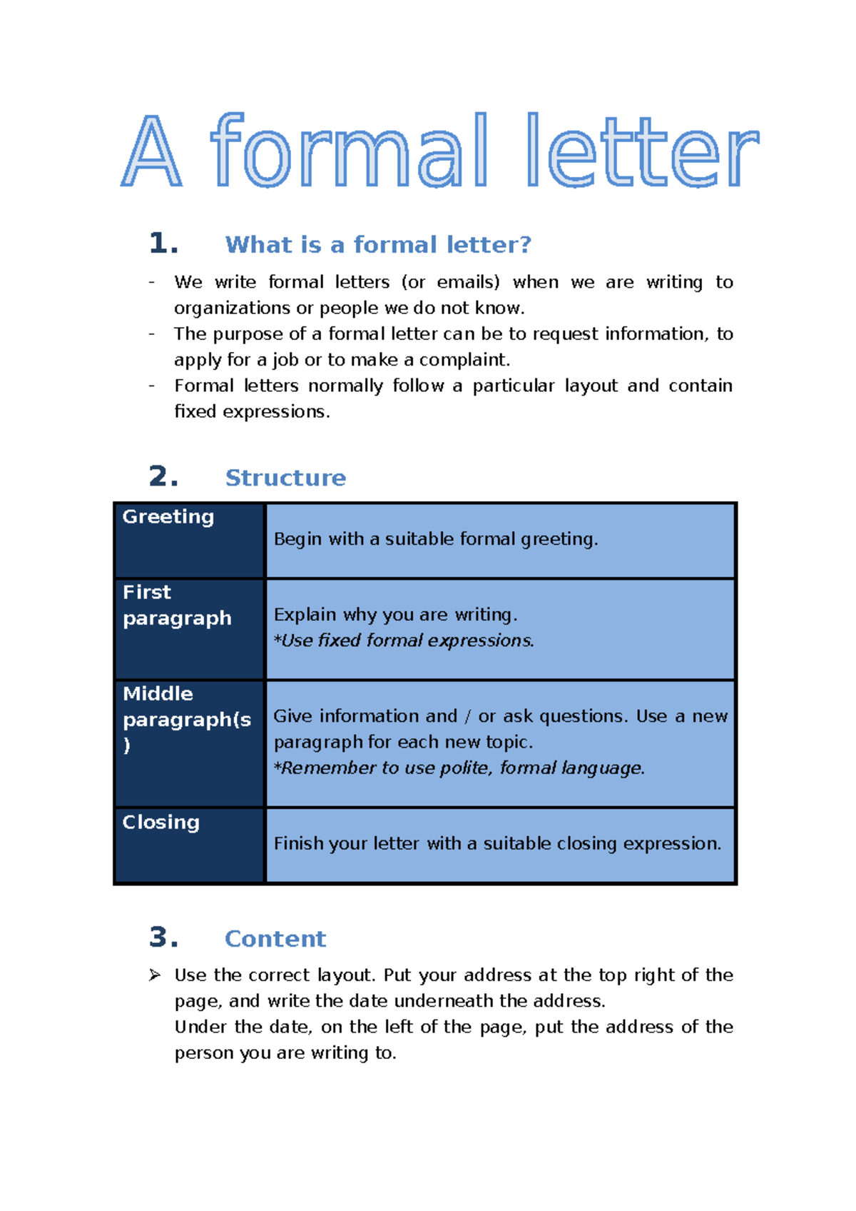 Formal Letter Writing Guide: Structure & Useful Expressions - Studocu