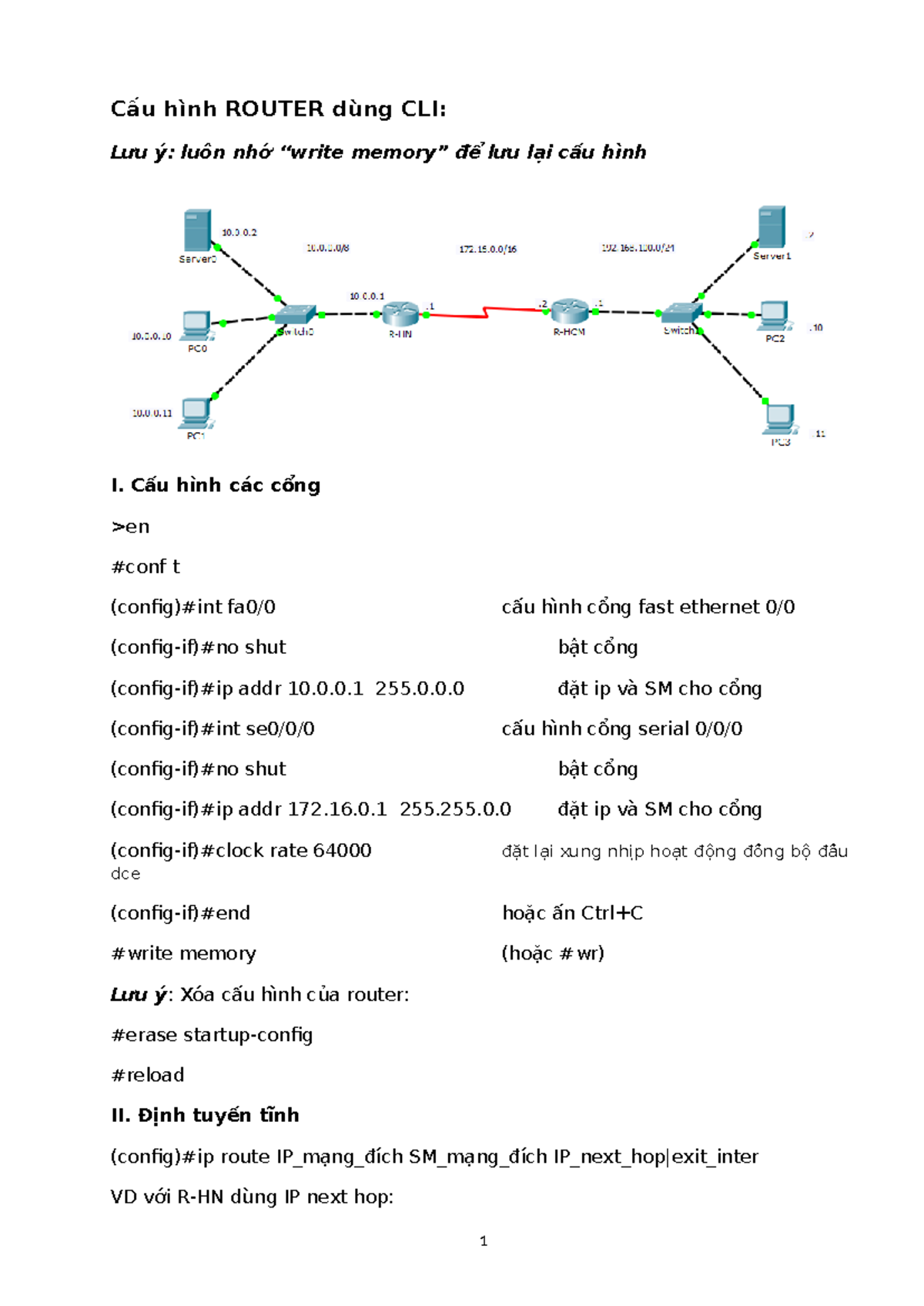 Cau hinh Router - sdfsdfsdfsfsf - Cấu hình ROUTER dùng CLI: Lưu ý: luôn ...