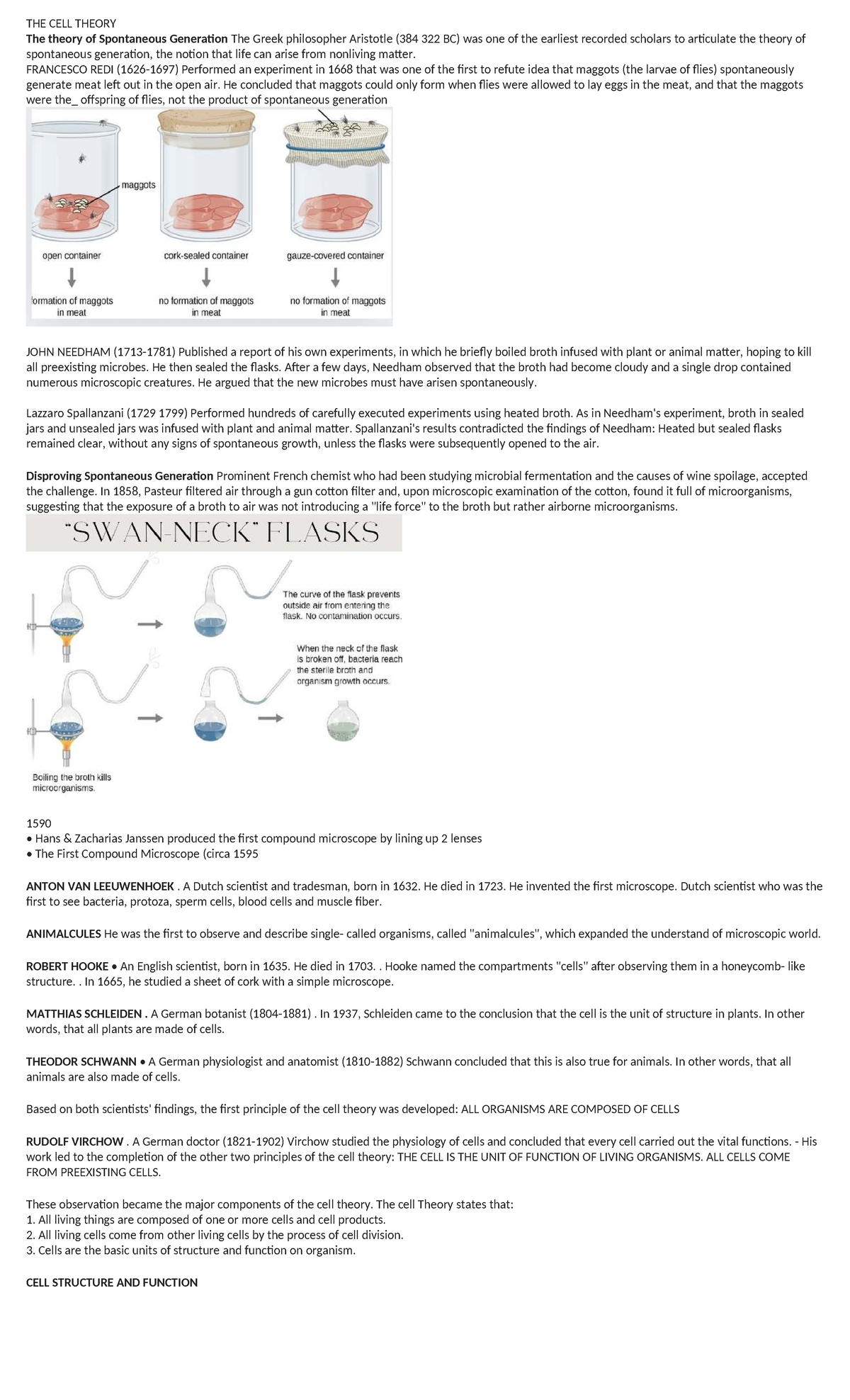 BIO-1: The Cell Theory and Spontaneous Generation Overview - Studocu