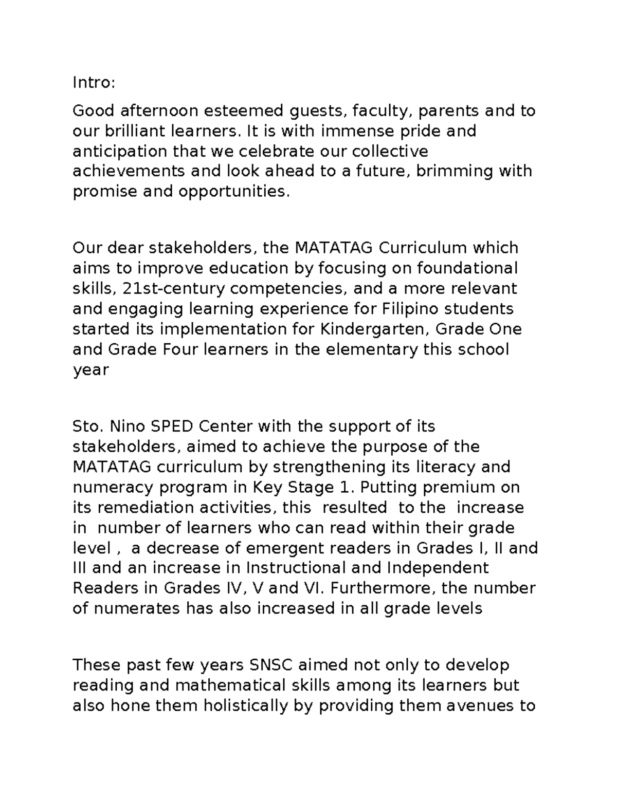 SOSA (2025) - speech on the MATATAG curriculum implementation - Studocu