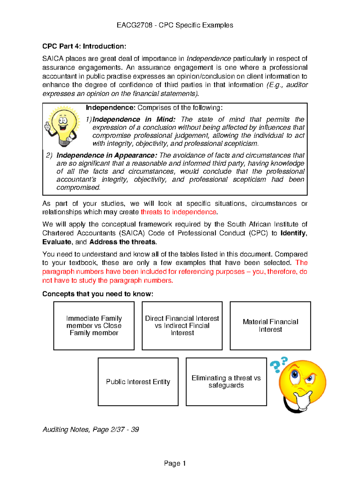 CPC Part 4: Threats to Independence - Specific Examples and Tables 2021 ...