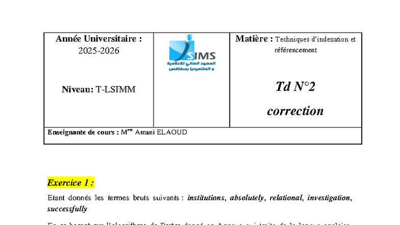 TD2 Techniques de Lemmatisation et Racinisation - Correction - Studocu