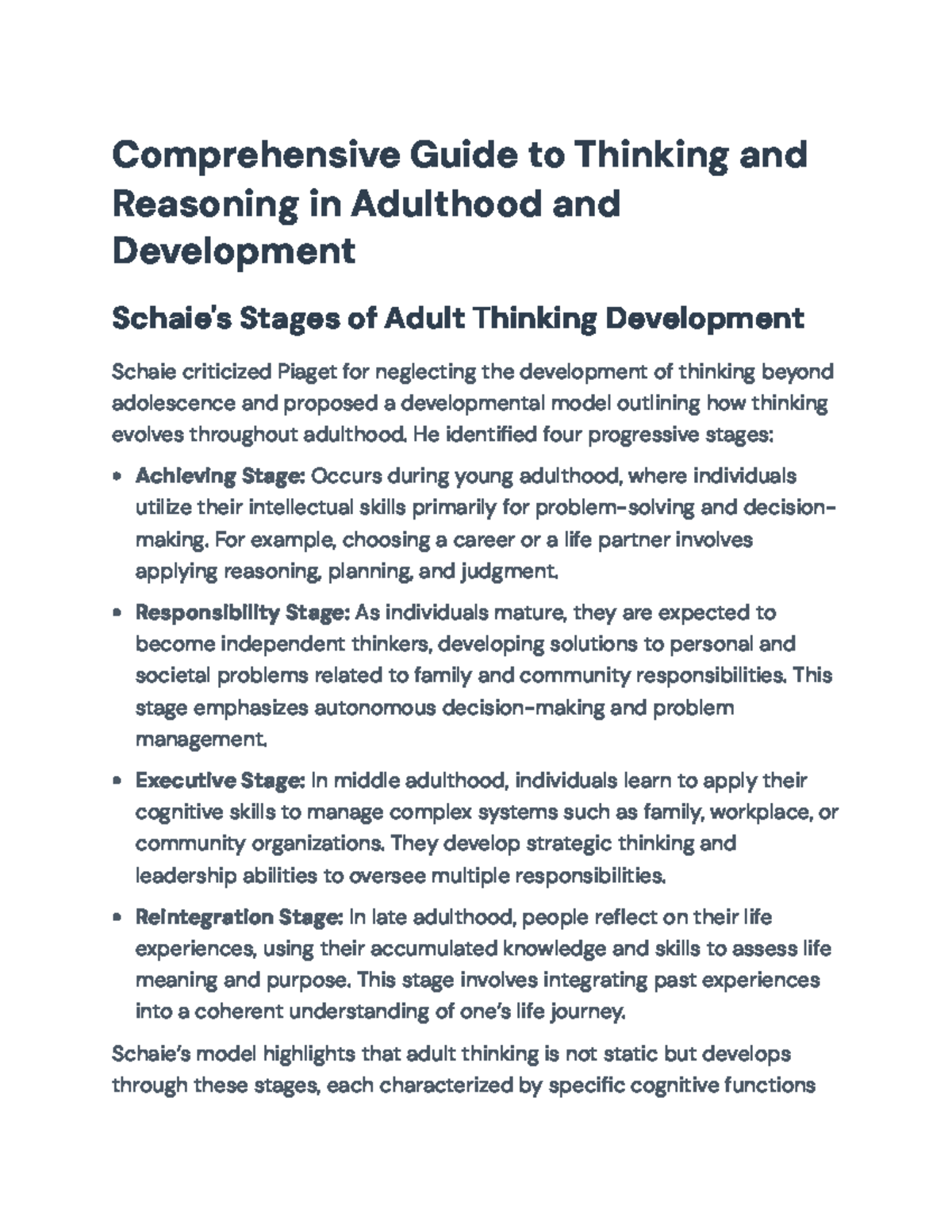 Cognitive Development Stages in Adulthood: A Comprehensive Guide - Studocu