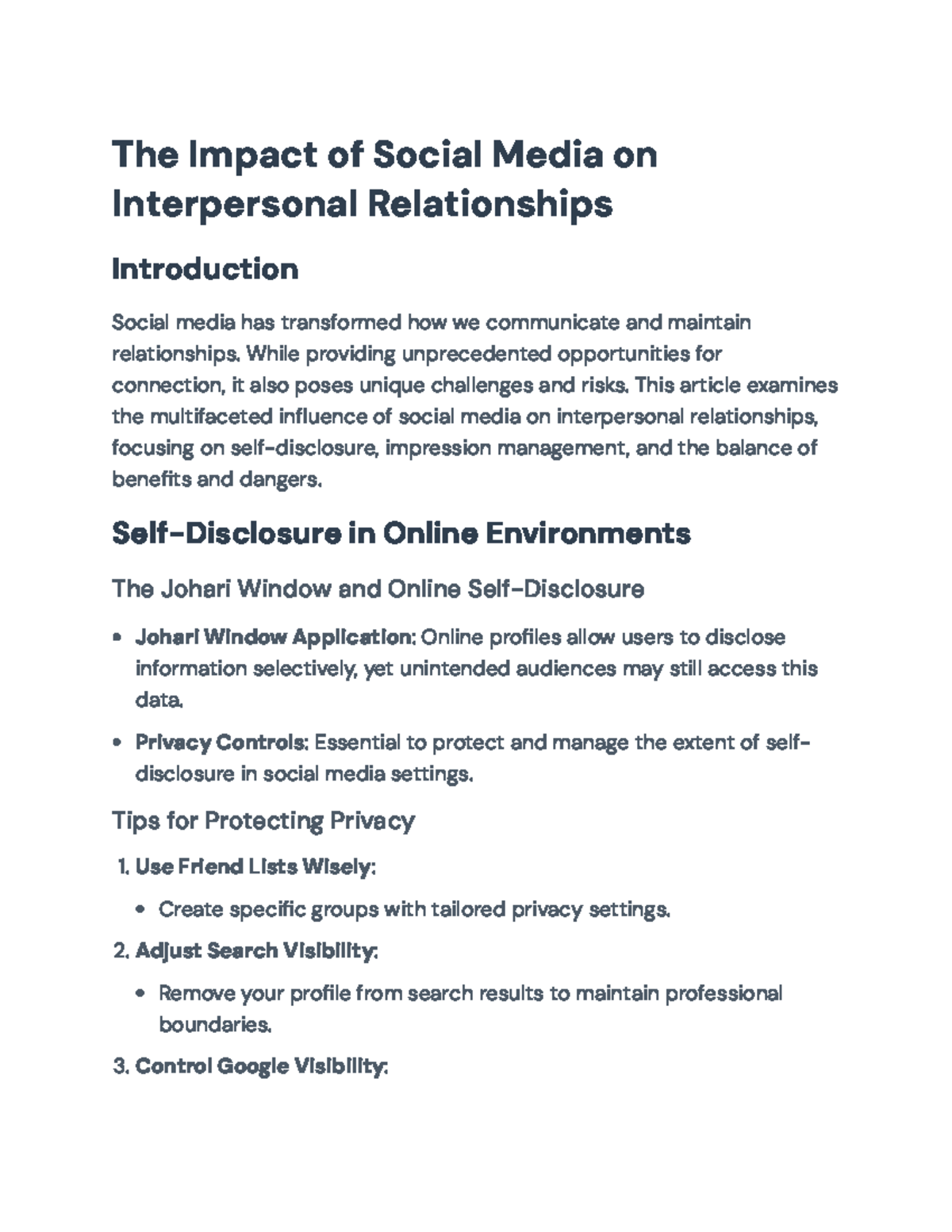 SOC 303: The Impact of Social Media on Interpersonal Relationships ...