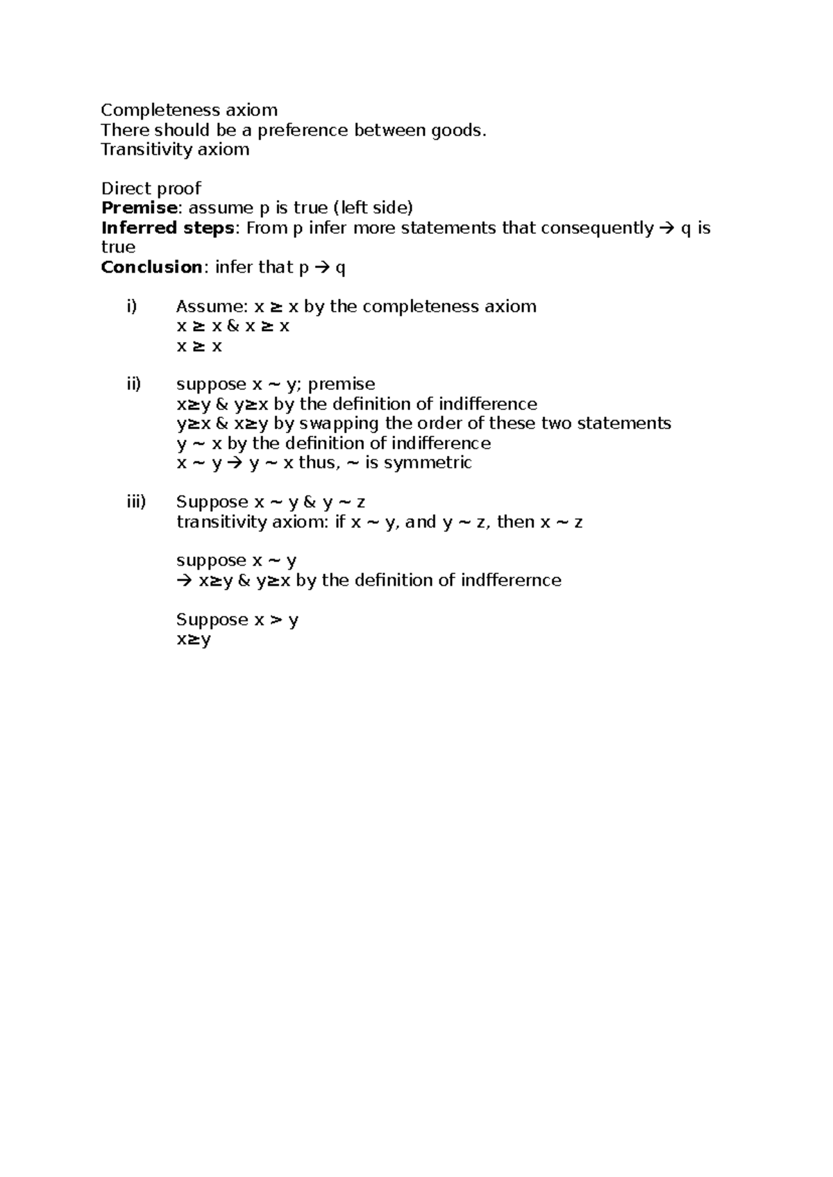 Completeness axiom - Completeness axiom There should be a preference ...