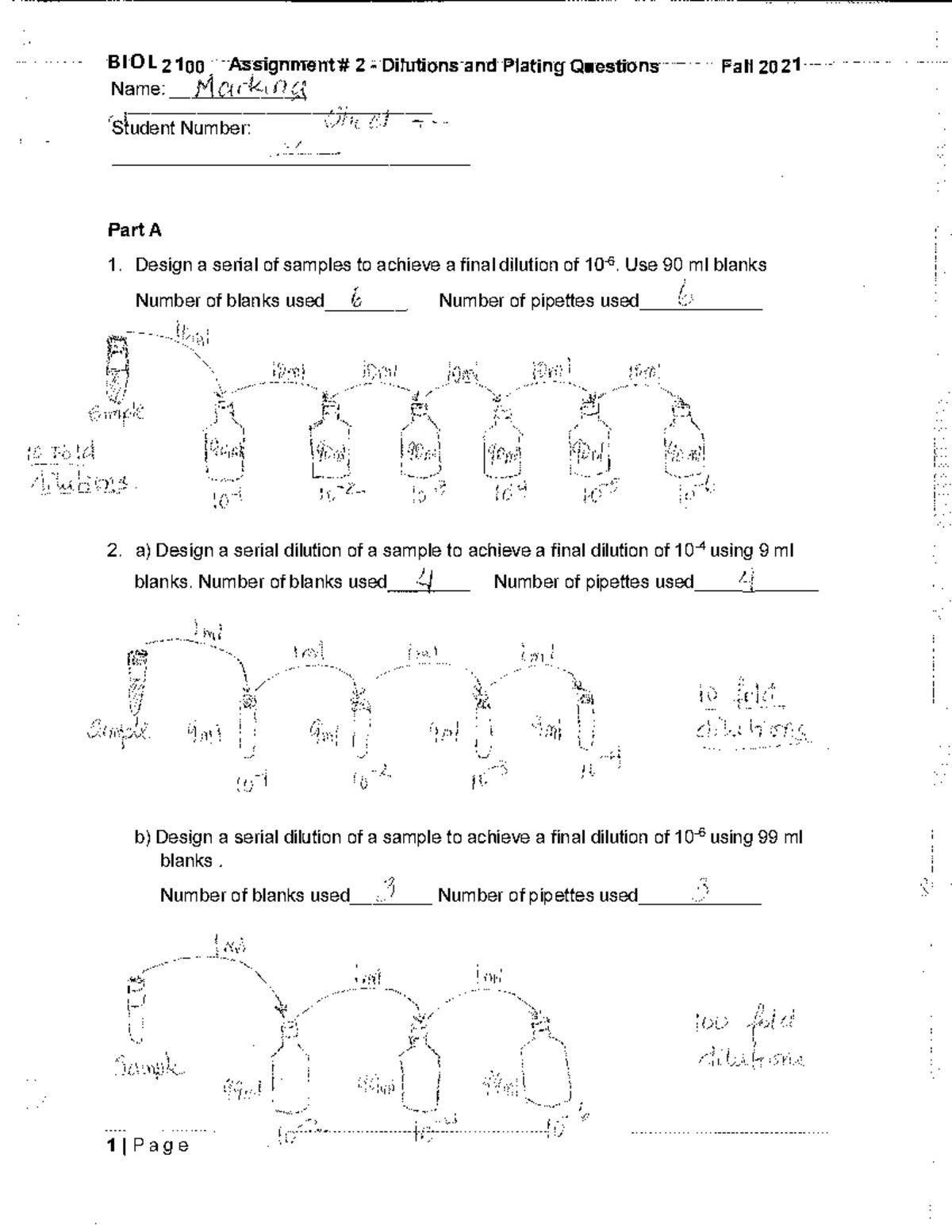 BIOL2100 Assignment #2 - Dilution Calculations & Plating Techniques ...