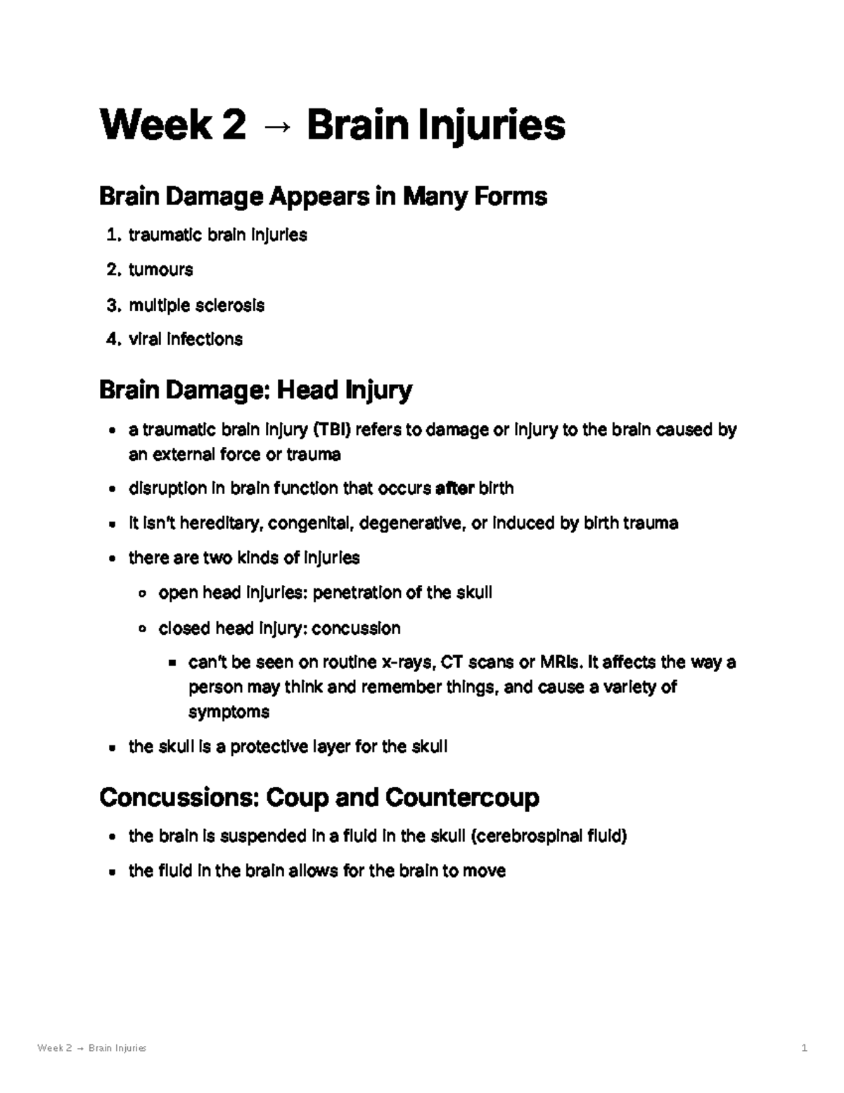Week 2 Lecture Notes: Understanding Brain Injuries and Damage - Studocu