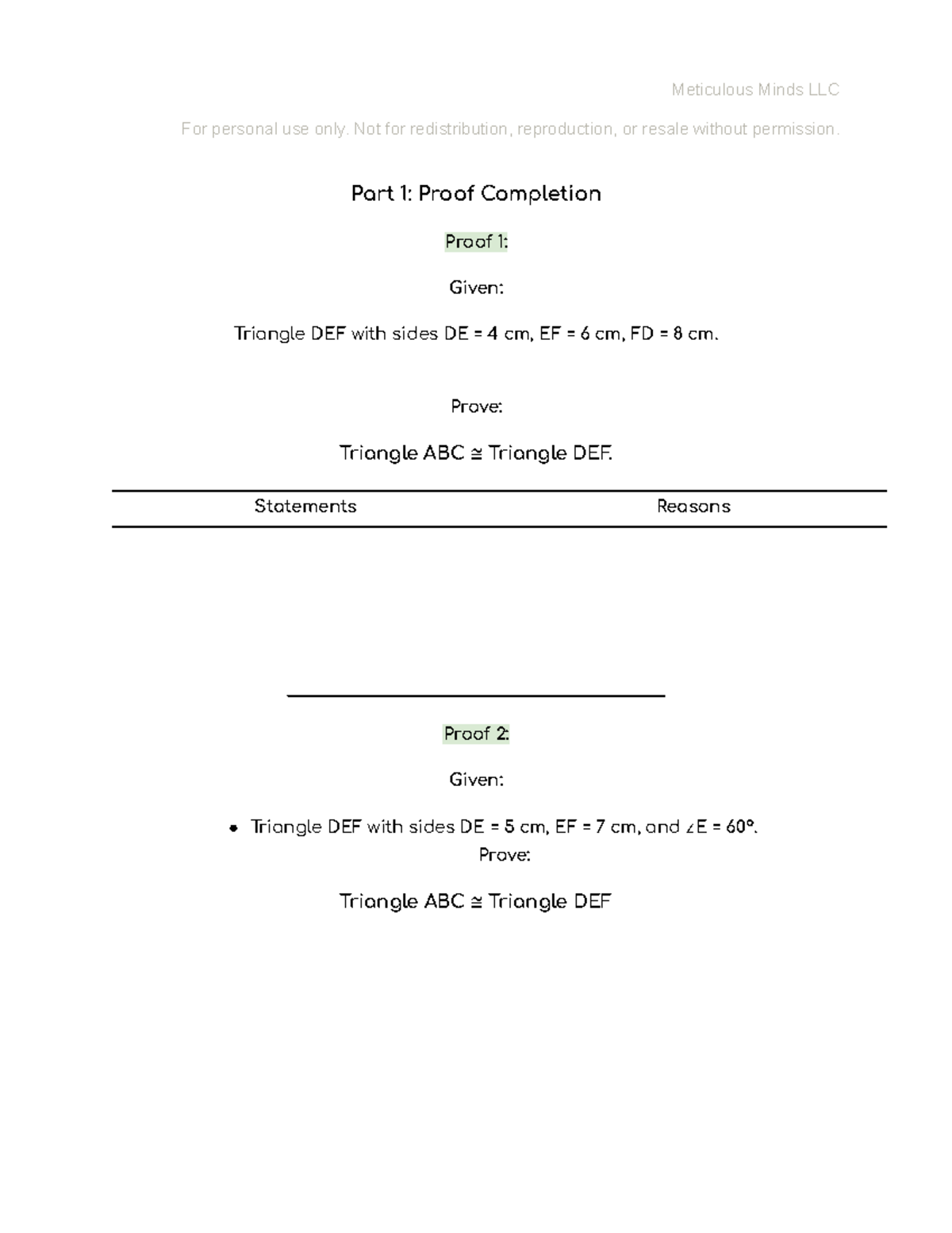 (HW) Proofs of Triangle Congruence Postulates - Part 1 - Studocu