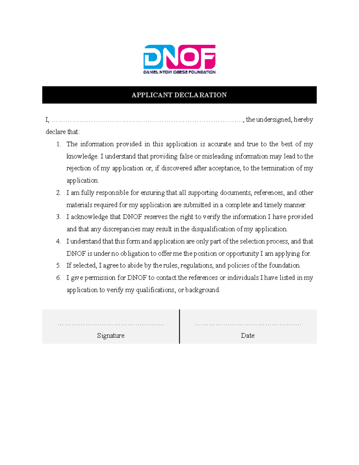 DNOF Applicant Declaration Form - Godwin - Studocu