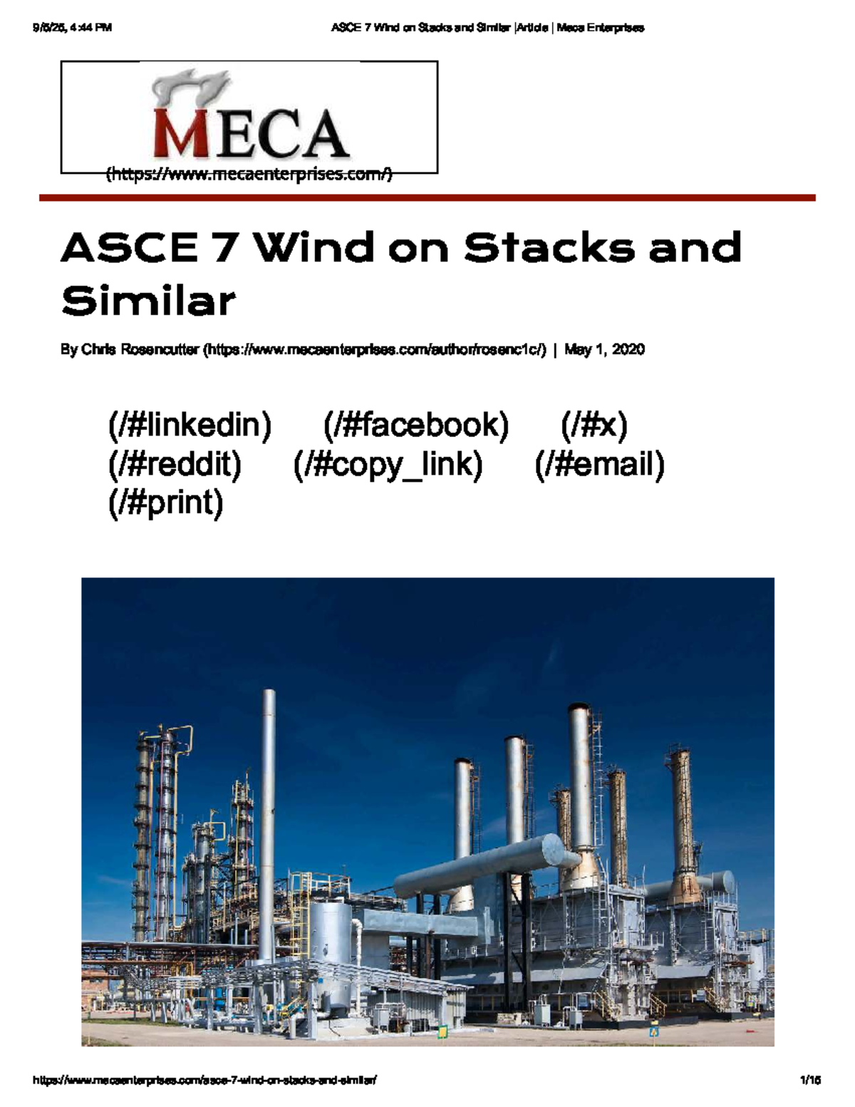ASCE 7 Wind on Stacks and Similar Article Meca Enterprises - 9 - Studocu