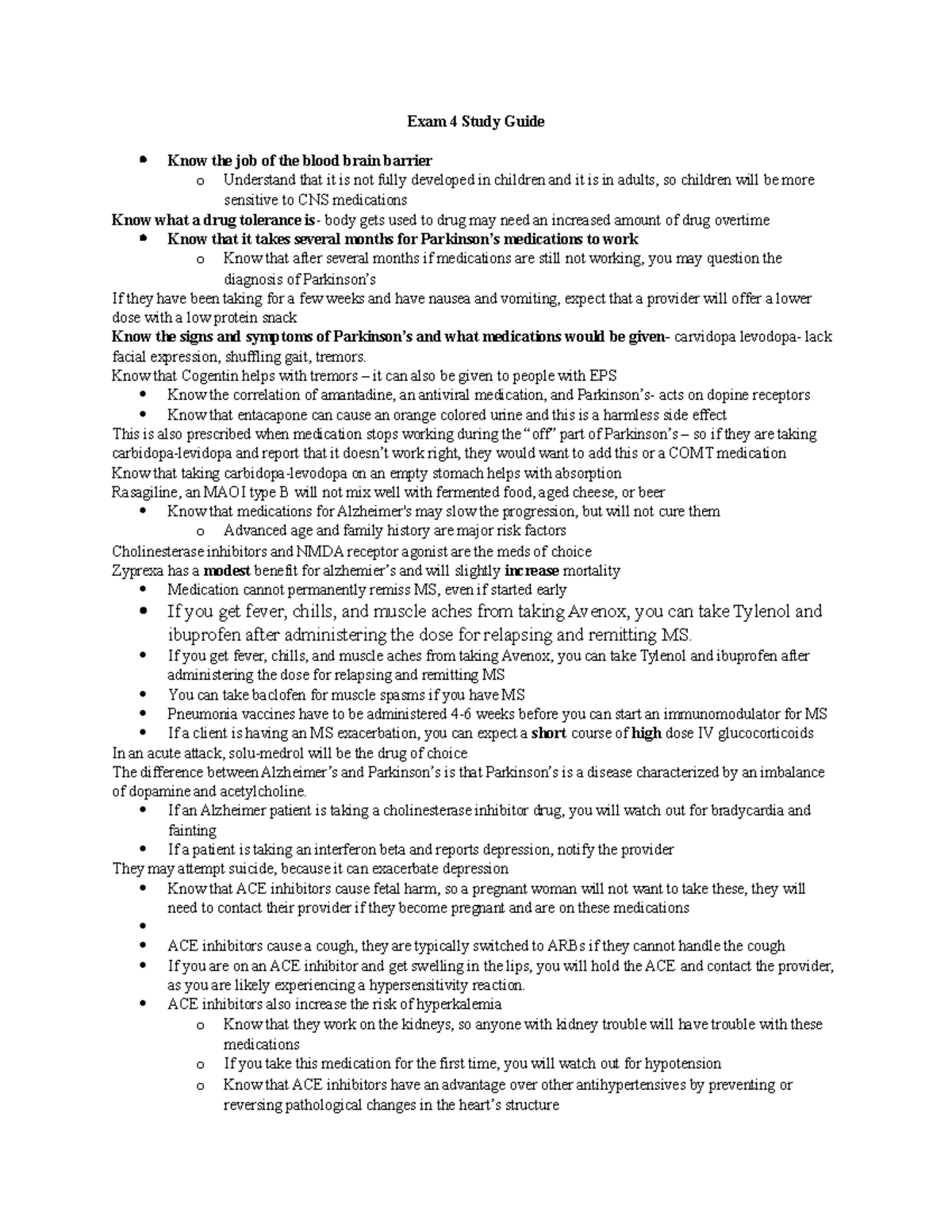 Exam 4 Study Guide - Pharmacology Insights & Key Medications - Studocu