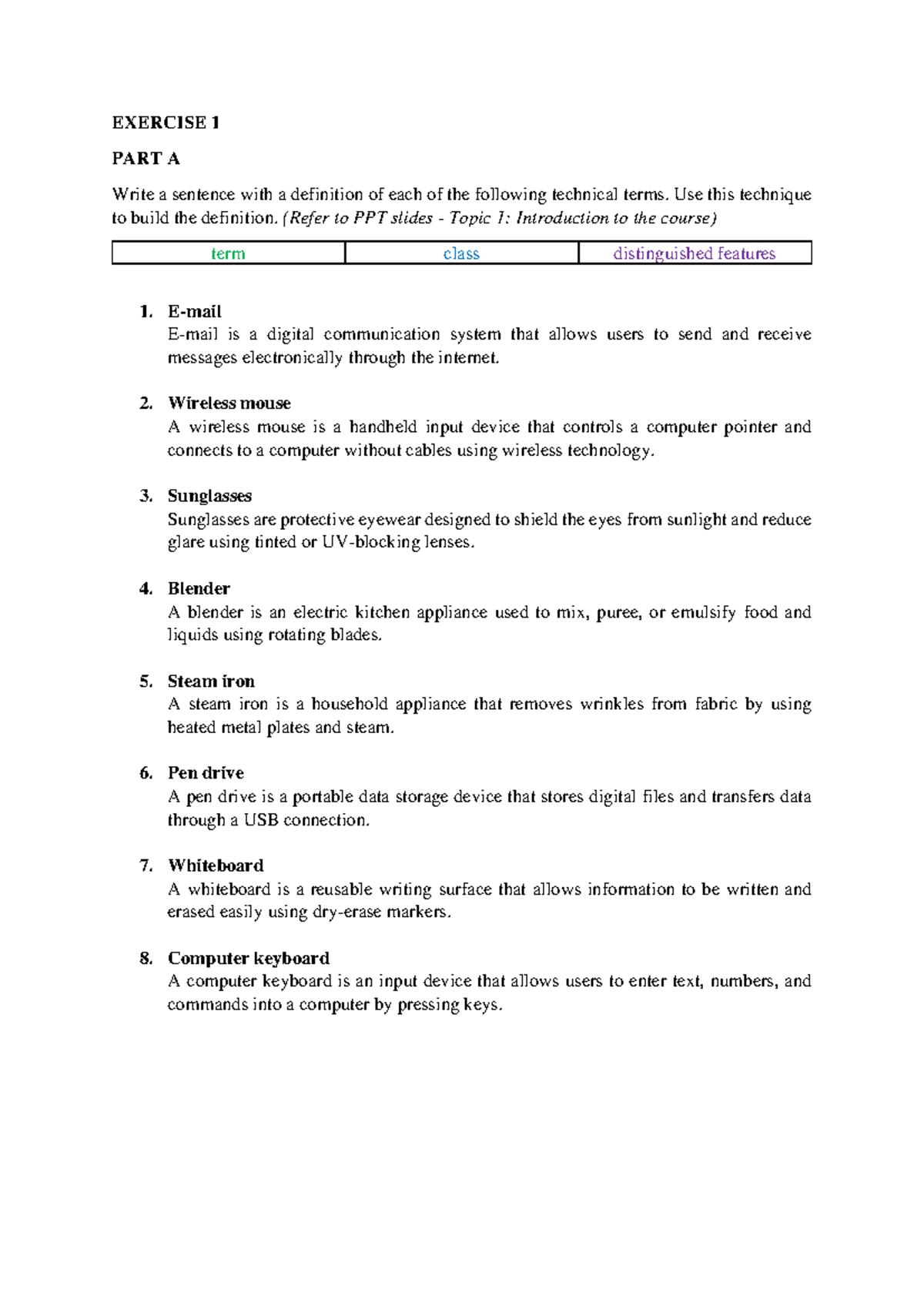UHB23103 Exercise 1: Definitions of Technical Terms - Studocu