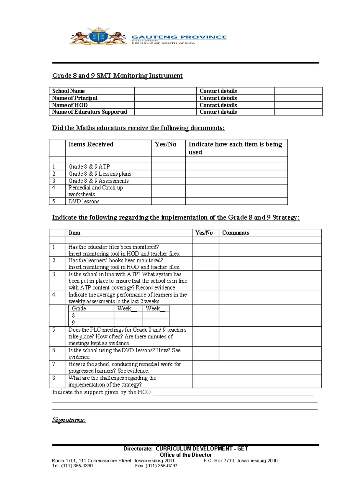 Class Visit Monitoring Tool: Evidence of Classroom Observation - Studocu