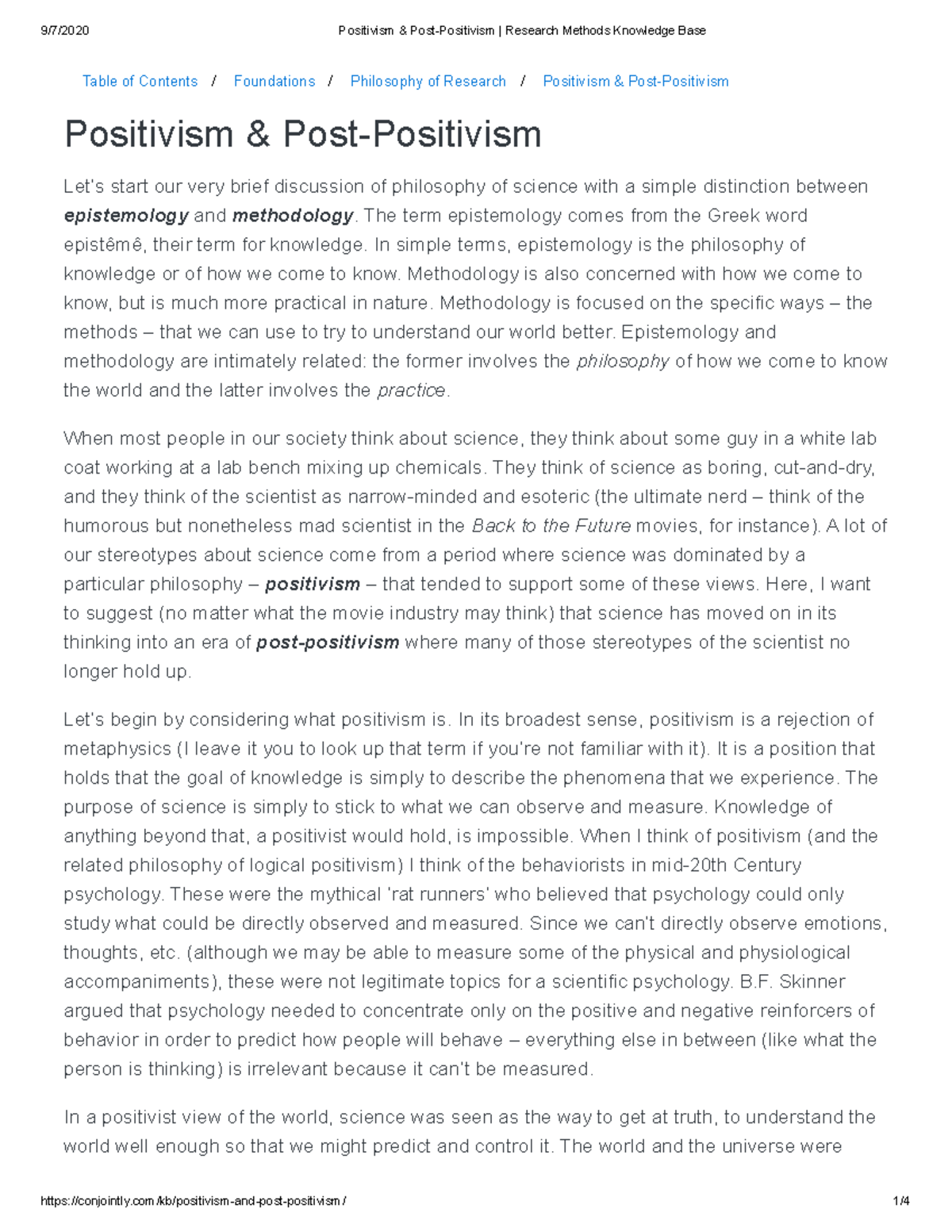 Positivism & Post-Positivism: Research Methods Knowledge Base - Studocu