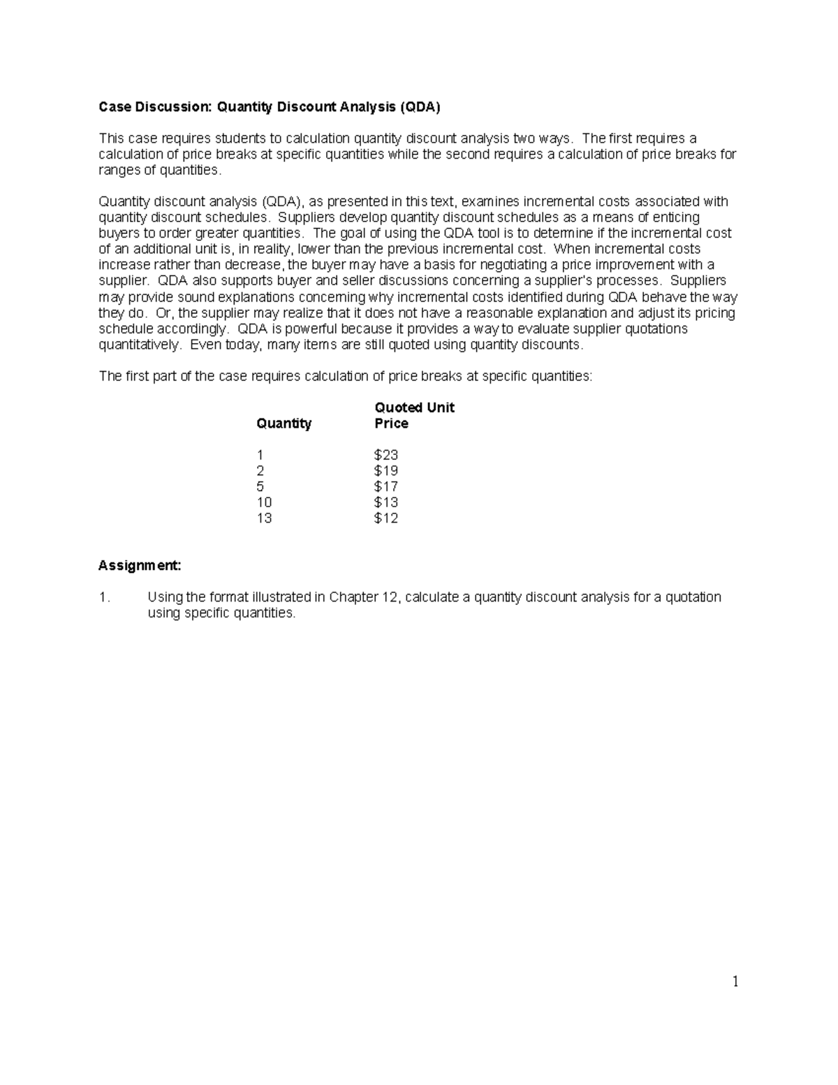 QDA-Case Study: Analyzing Quantity Discounts for Price Breaks - Studocu
