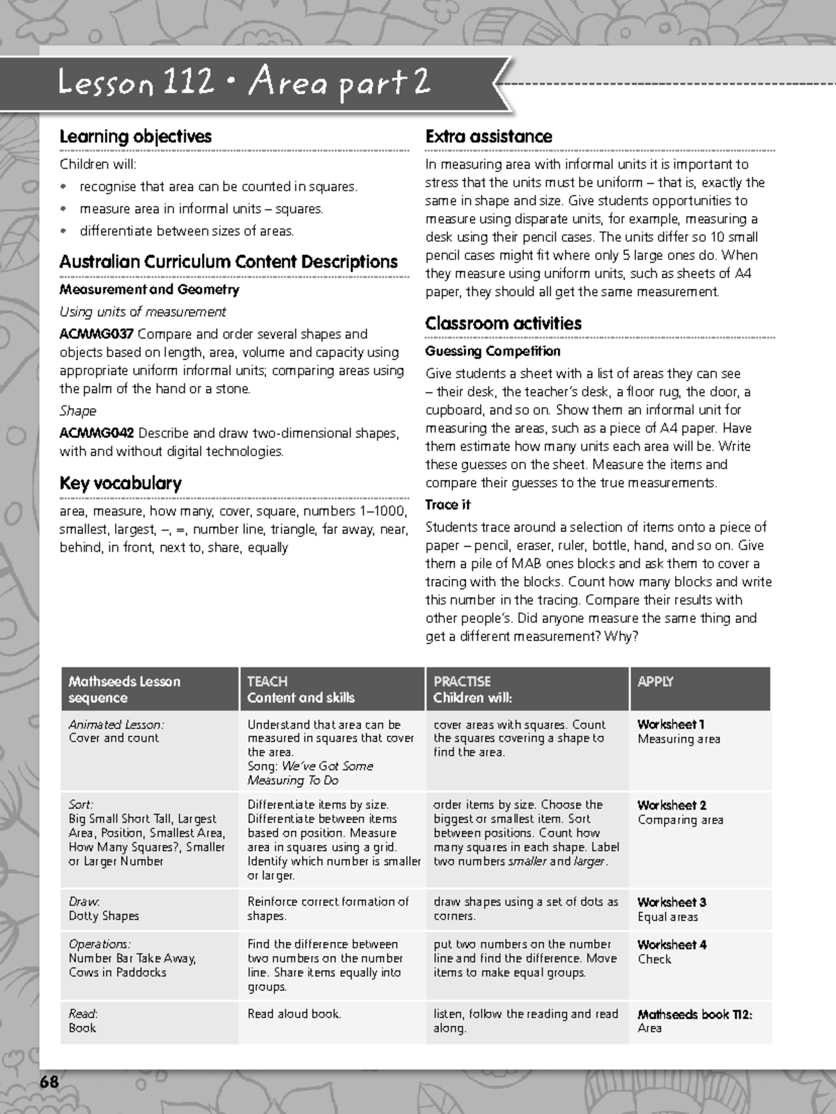 Lesson 112: Area Measurement Activities Part 2 - Maths - Studocu