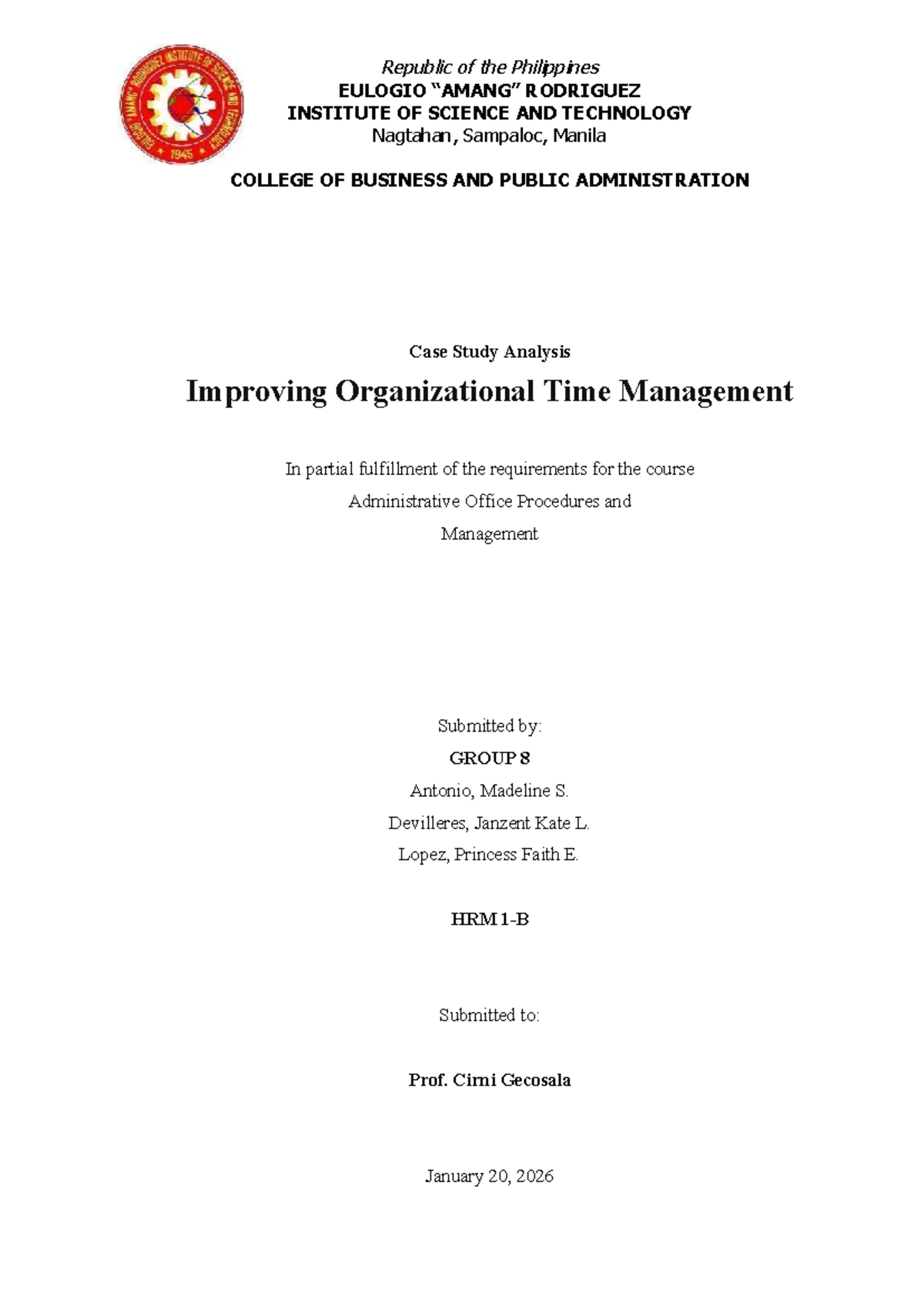 Case Study Analysis: Improving Time Management in HRM 101 - Studocu