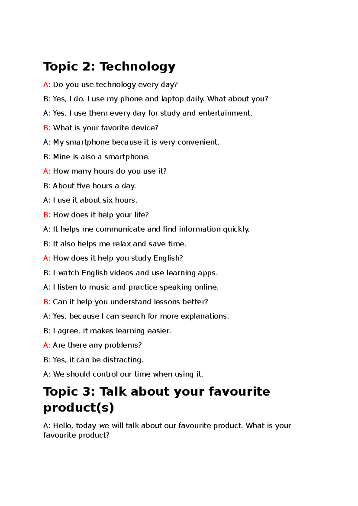 ENG 101: Speaking Practice on Technology and Holidays - Studocu