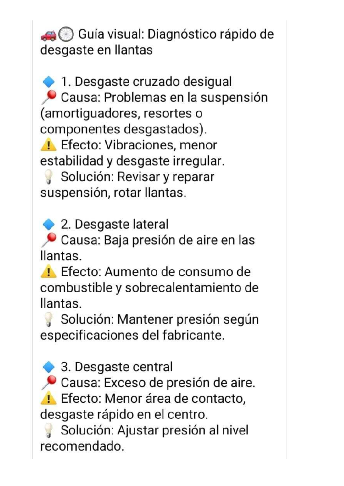 Guía visual: Diagnóstico rápido de desgaste en llantas - Studocu