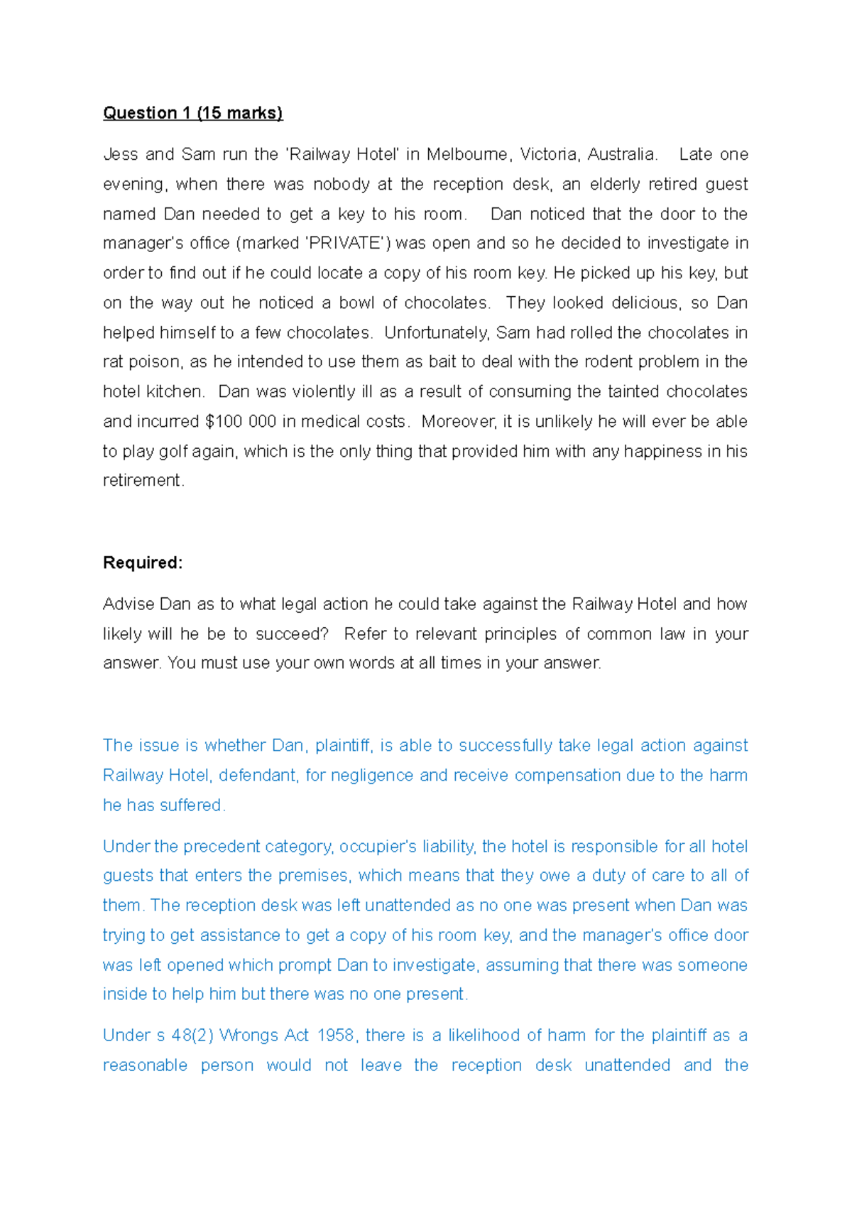 LAW2446 MST Q1 - A sample of what you might get - Question 1 (15 marks ...